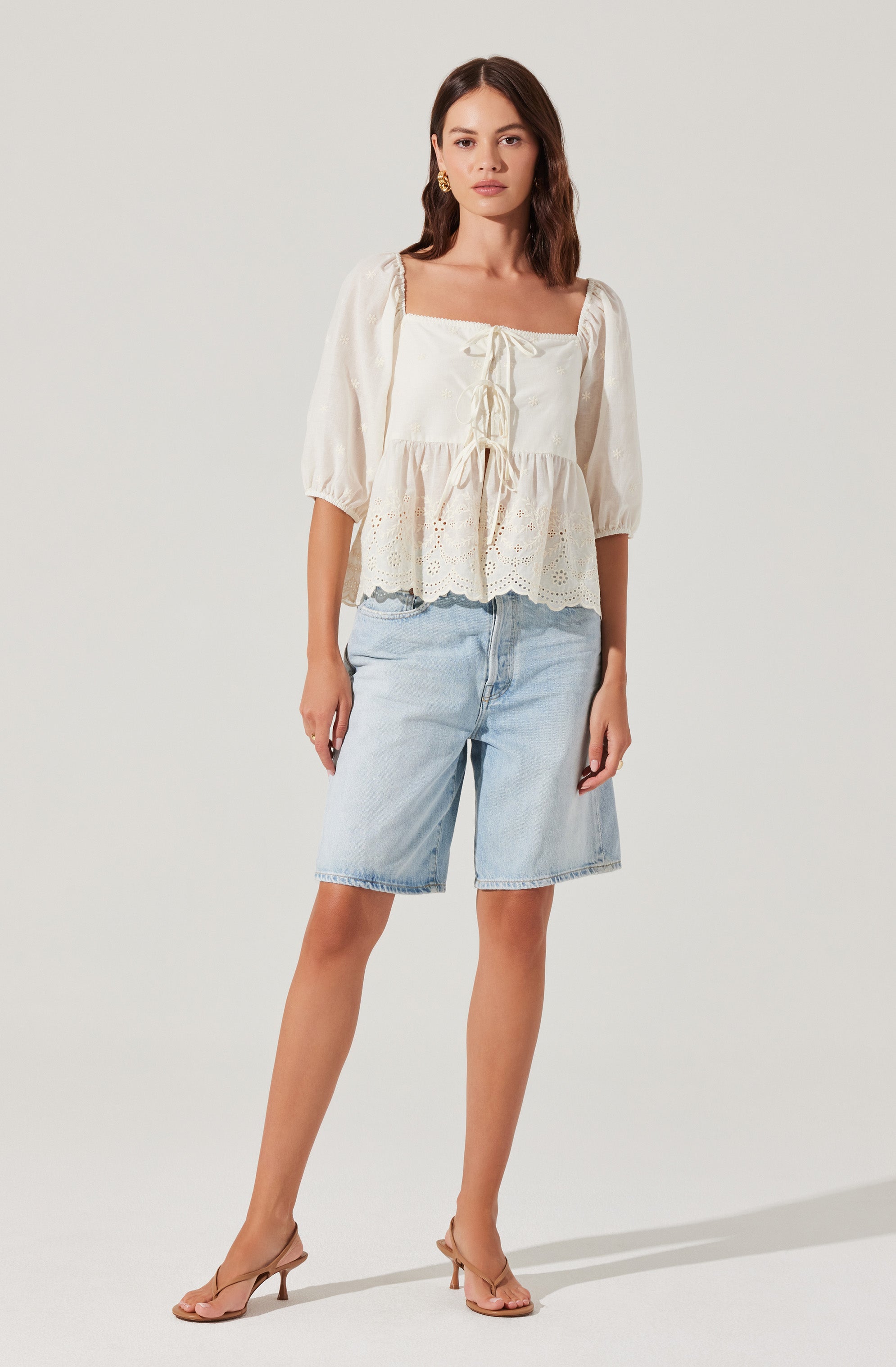 Ezmae Embroidered Tie-Front Top