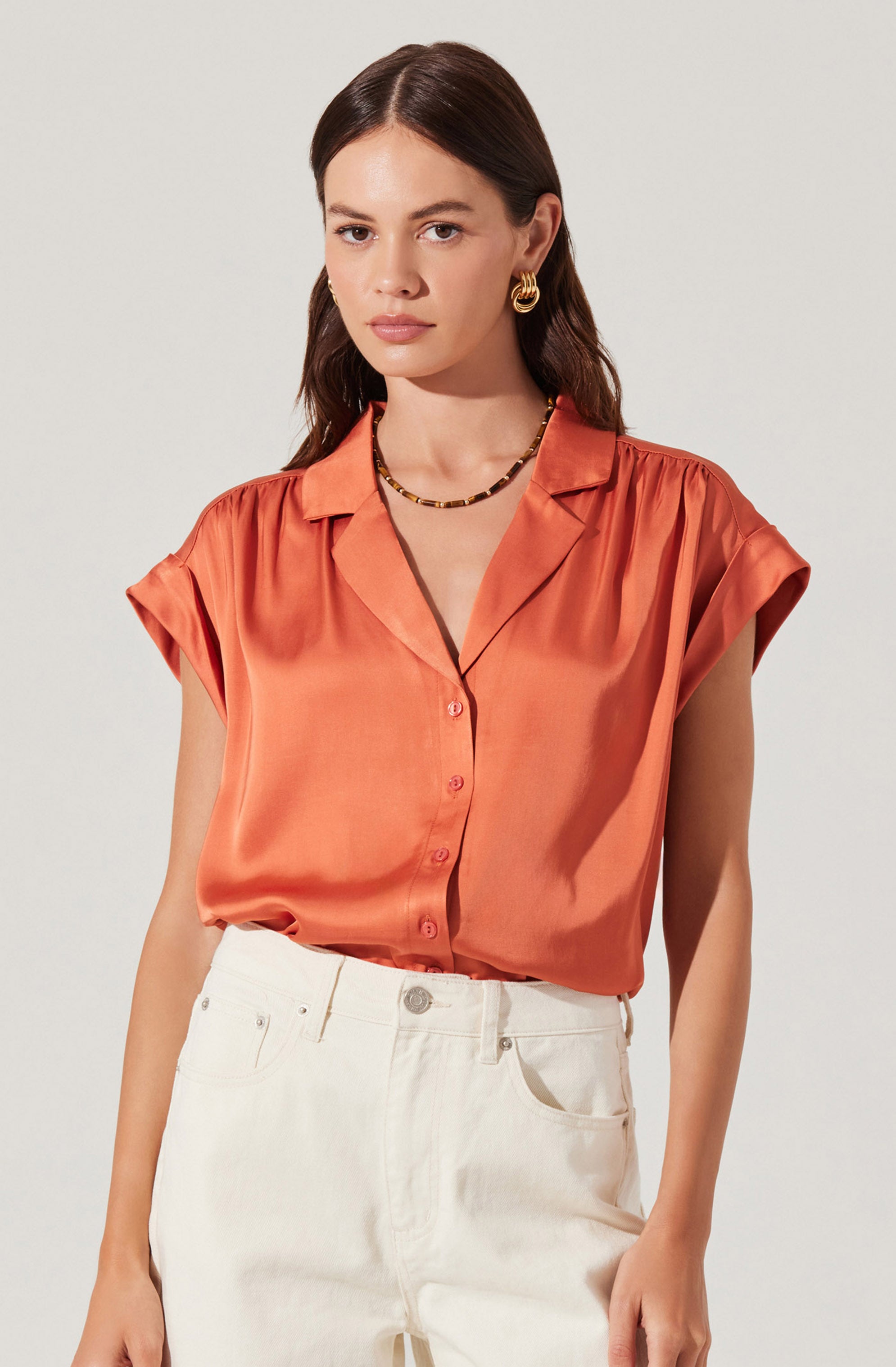 Callen Satin Button Up Top