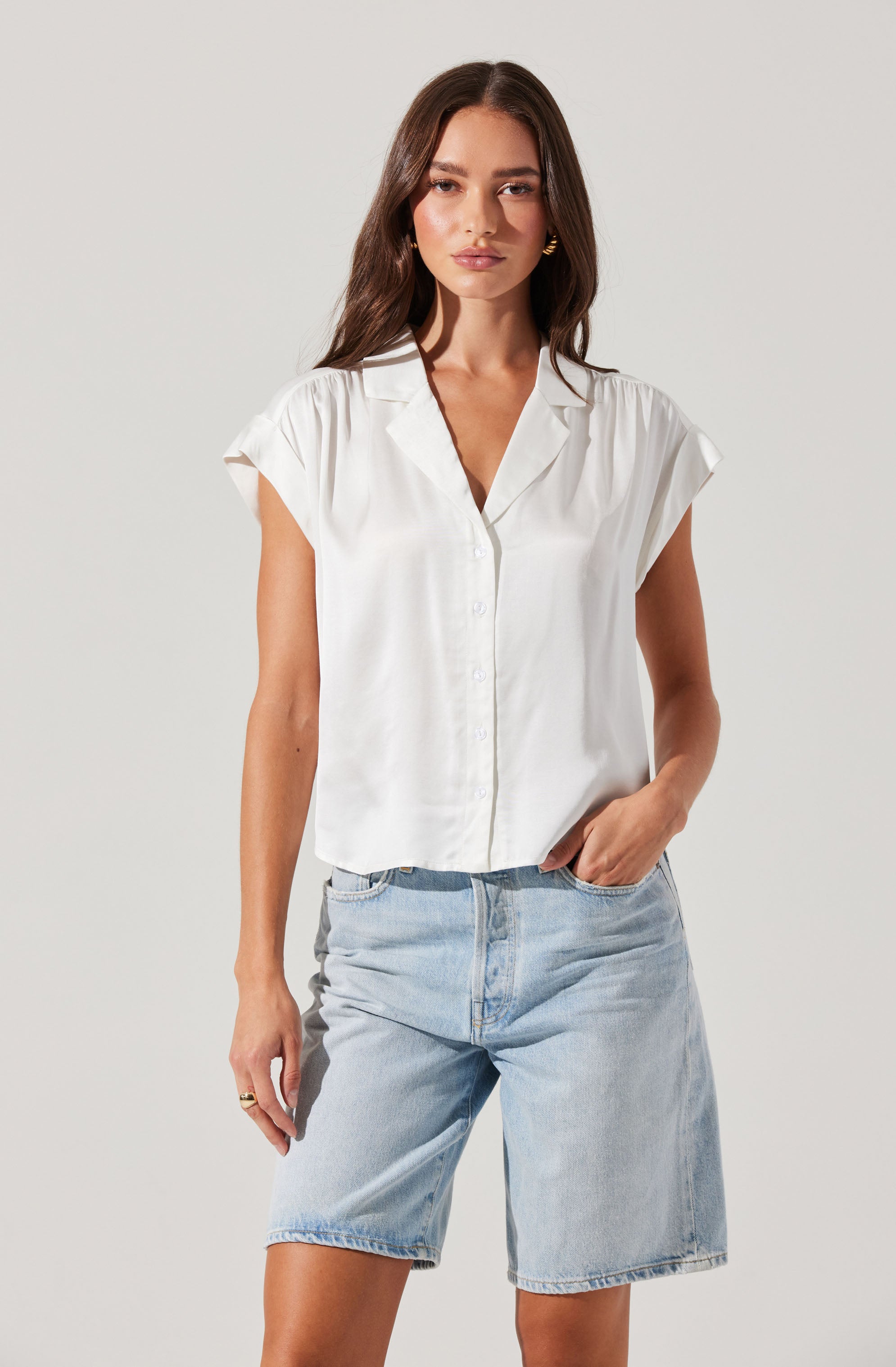 Callen Satin Button Up Top
