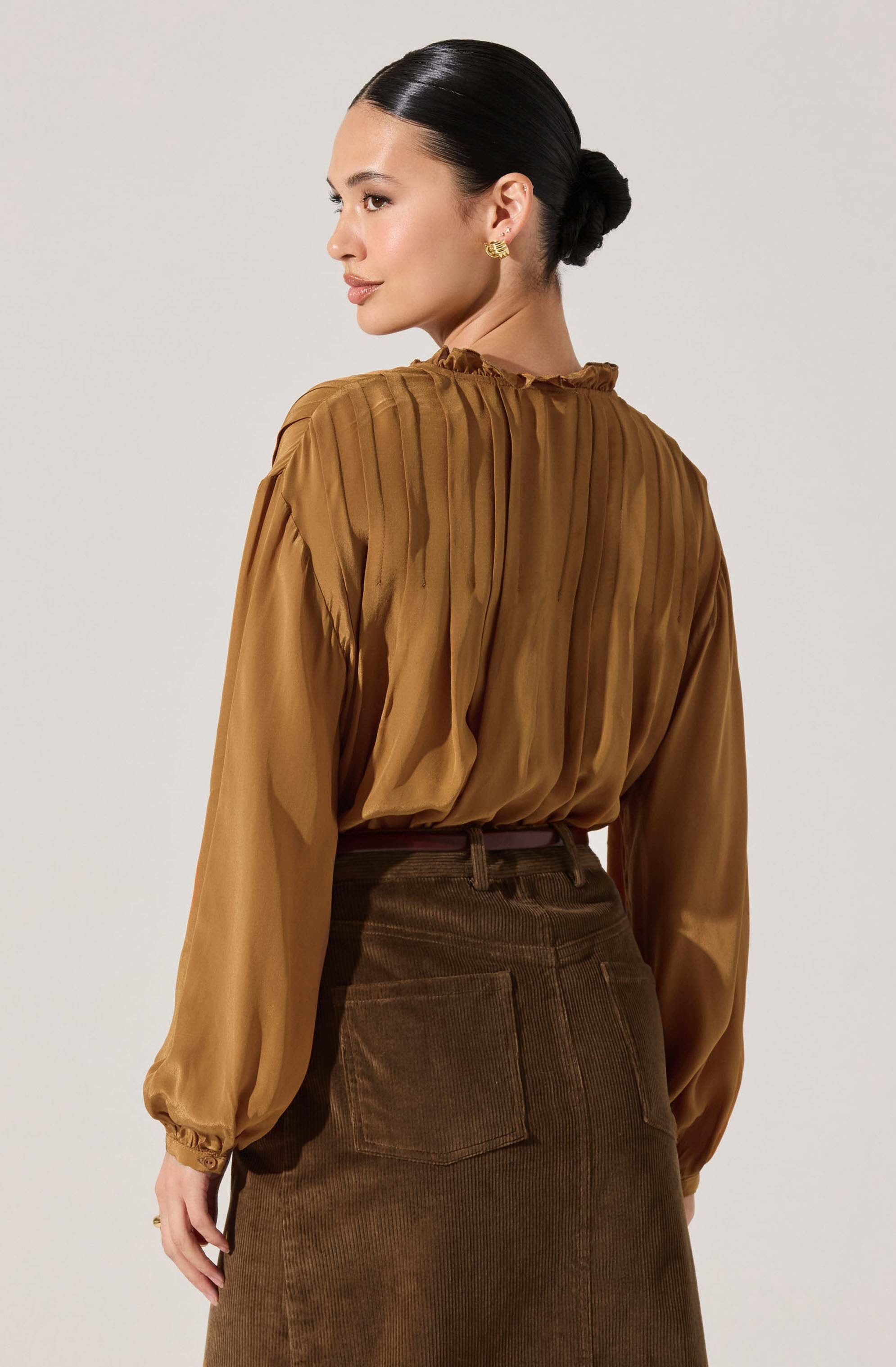 Ashton Pleated Ruffle Trim Top