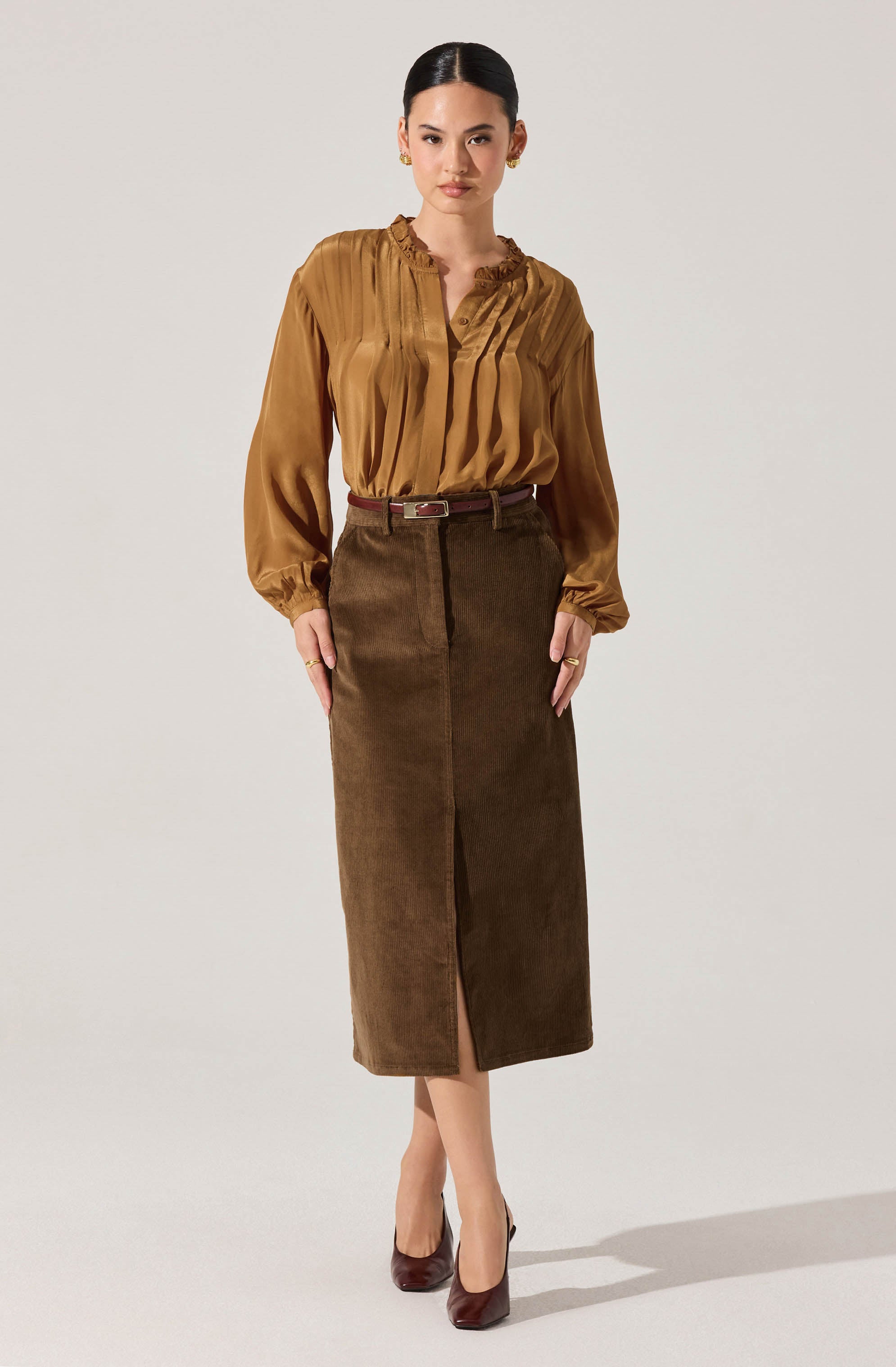 Ashton Pleated Ruffle Trim Top