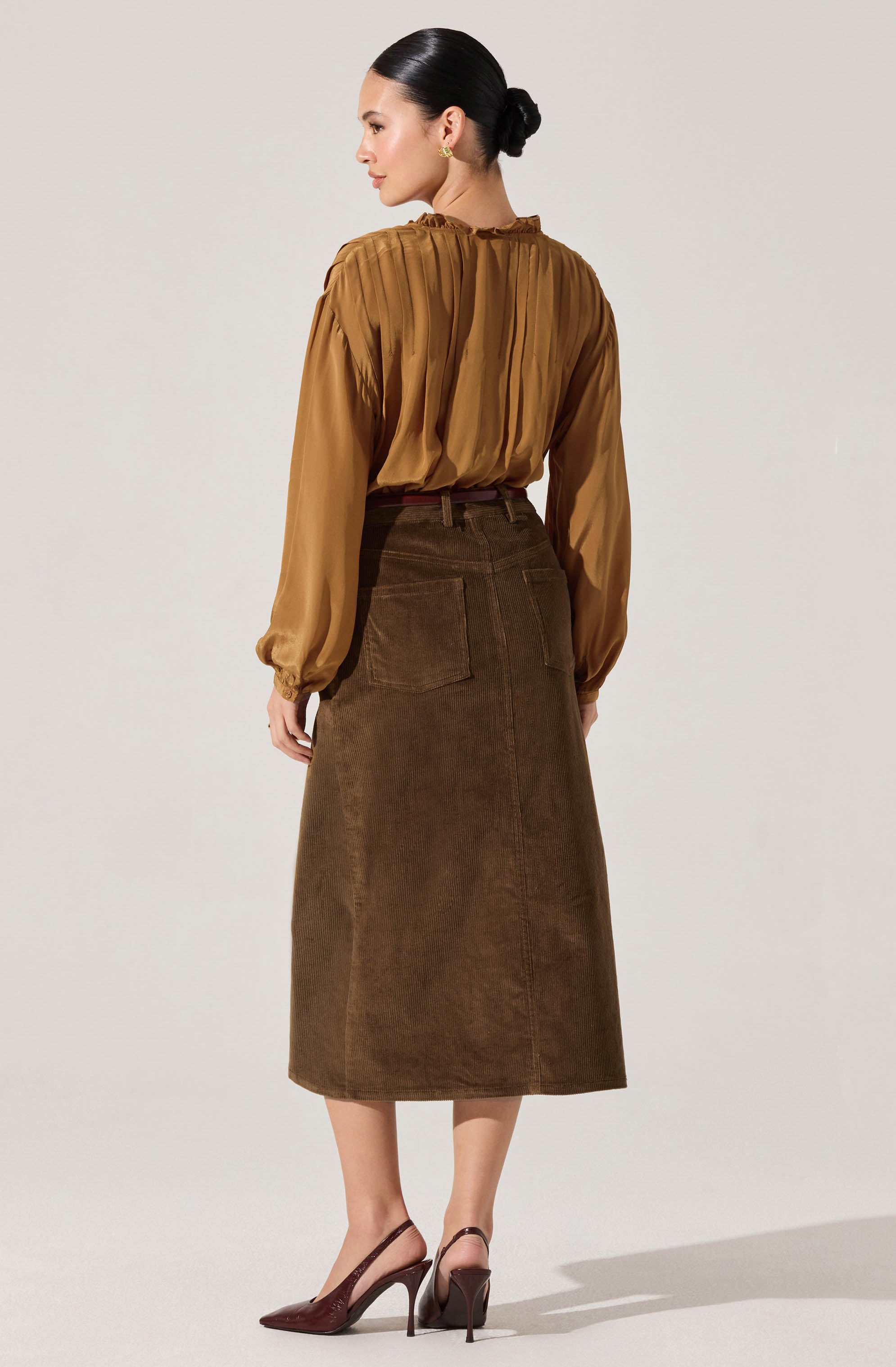 Ashton Pleated Ruffle Trim Top