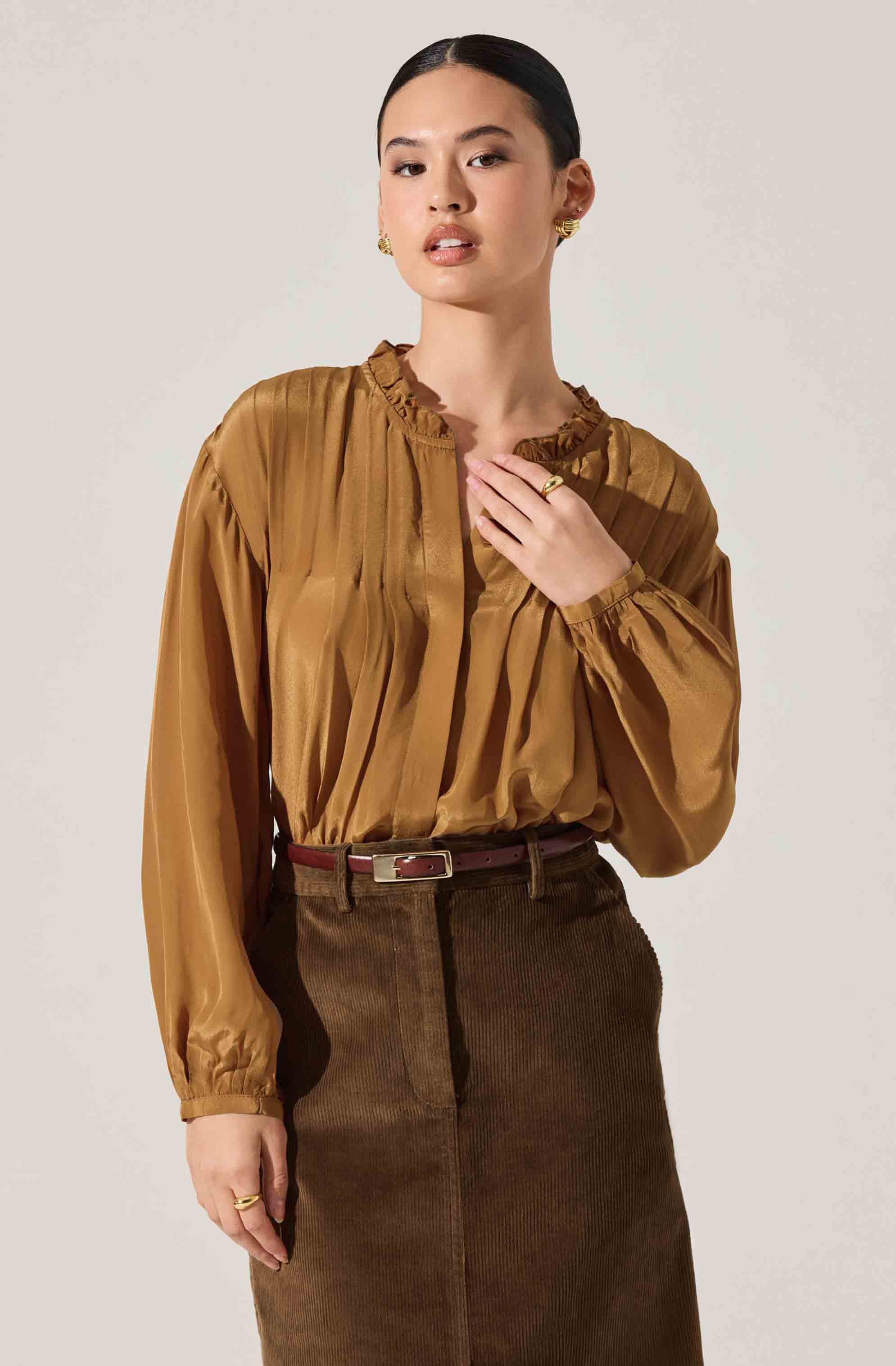 Ashton Pleated Ruffle Trim Top