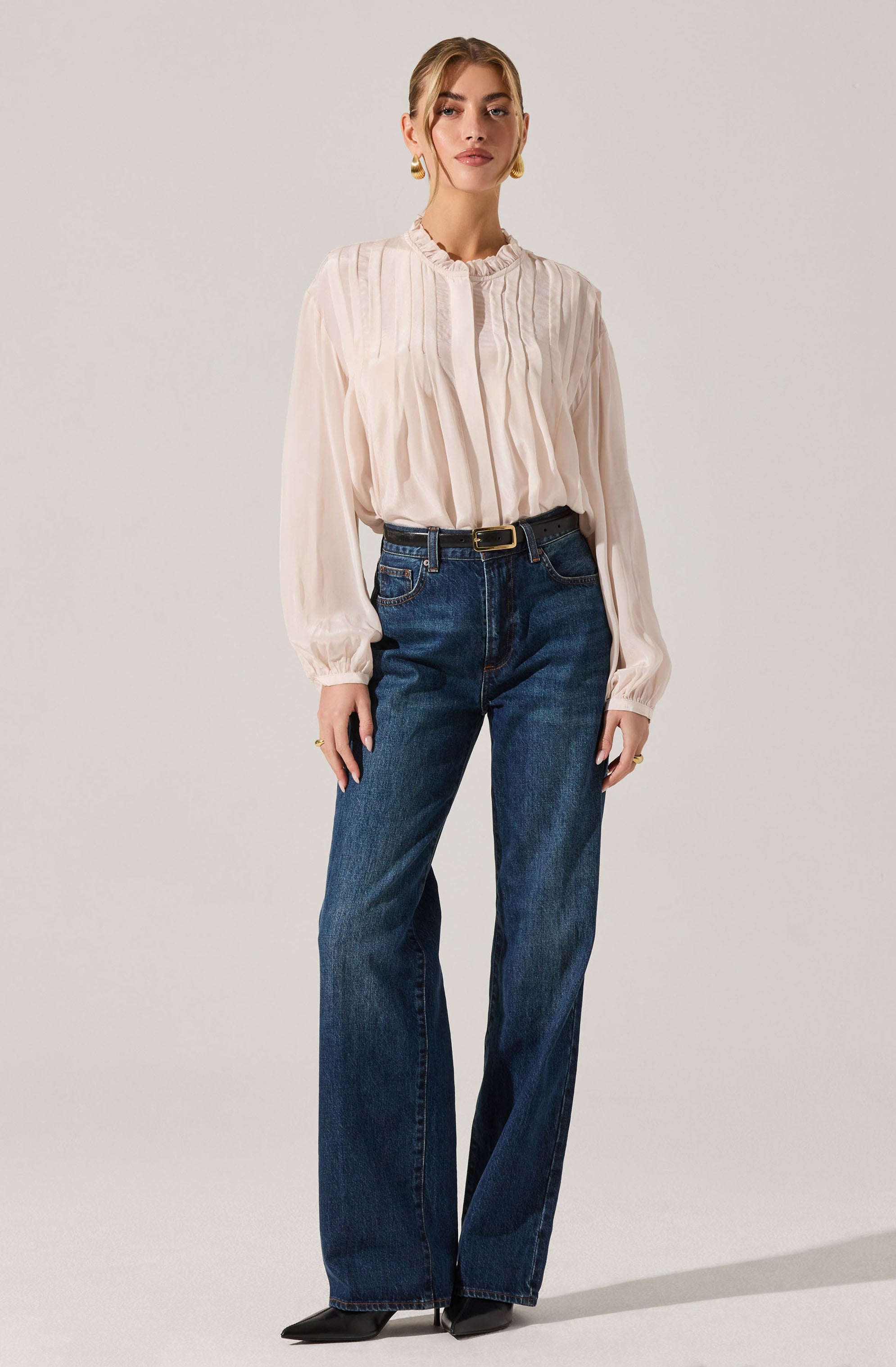 Ashton Pleated Ruffle Trim Top