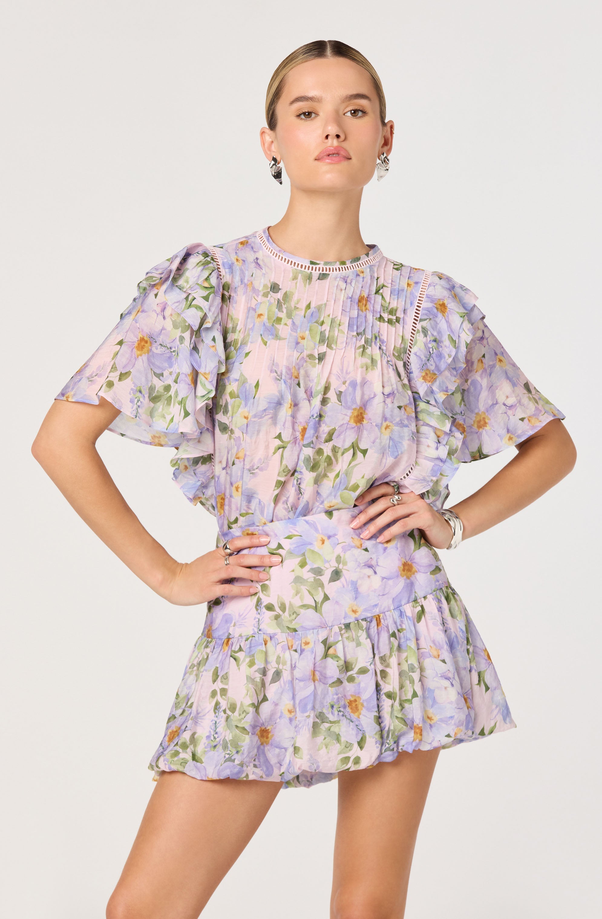 Kinley Ruffle Flutter Sleeve Floral Top
