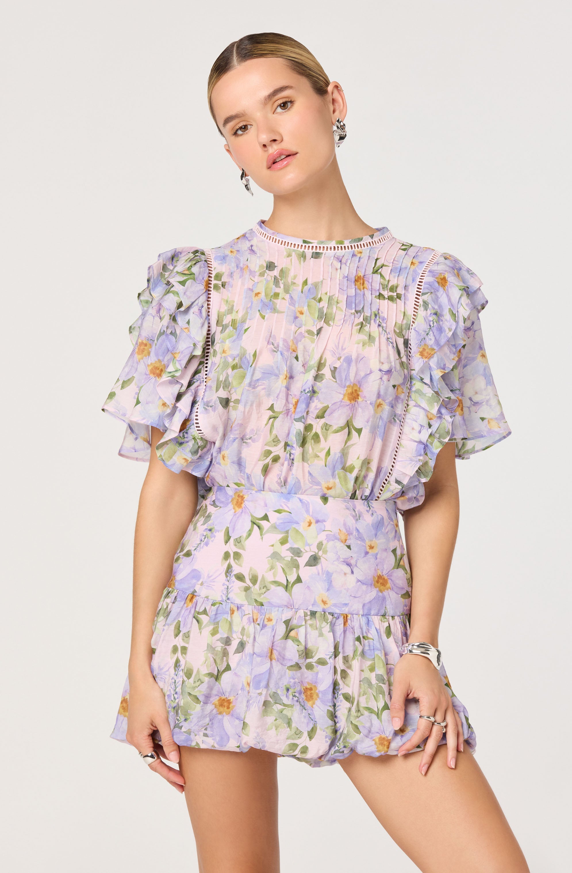 Kinley Ruffle Flutter Sleeve Floral Top