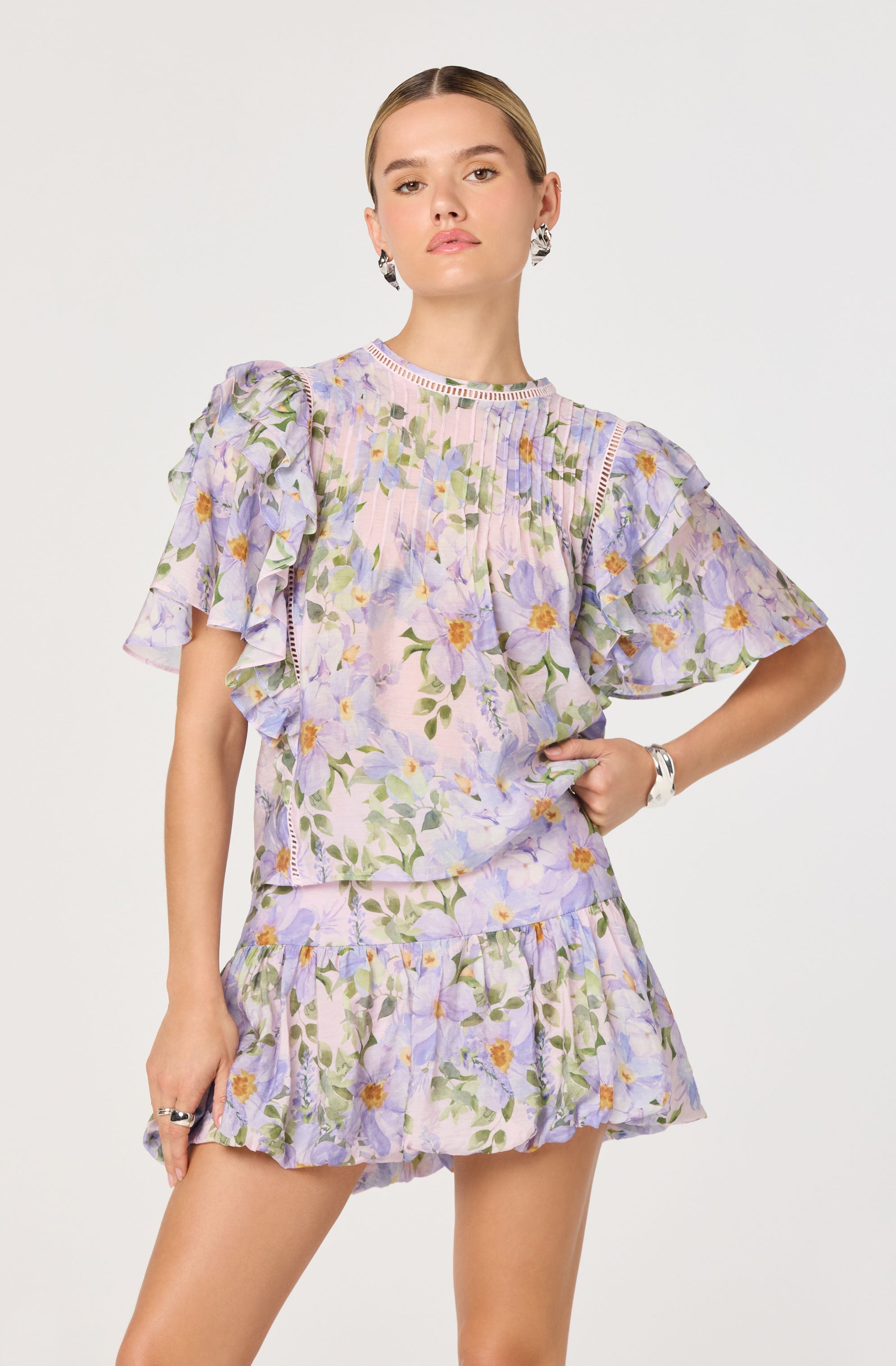 Kinley Ruffle Flutter Sleeve Floral Top