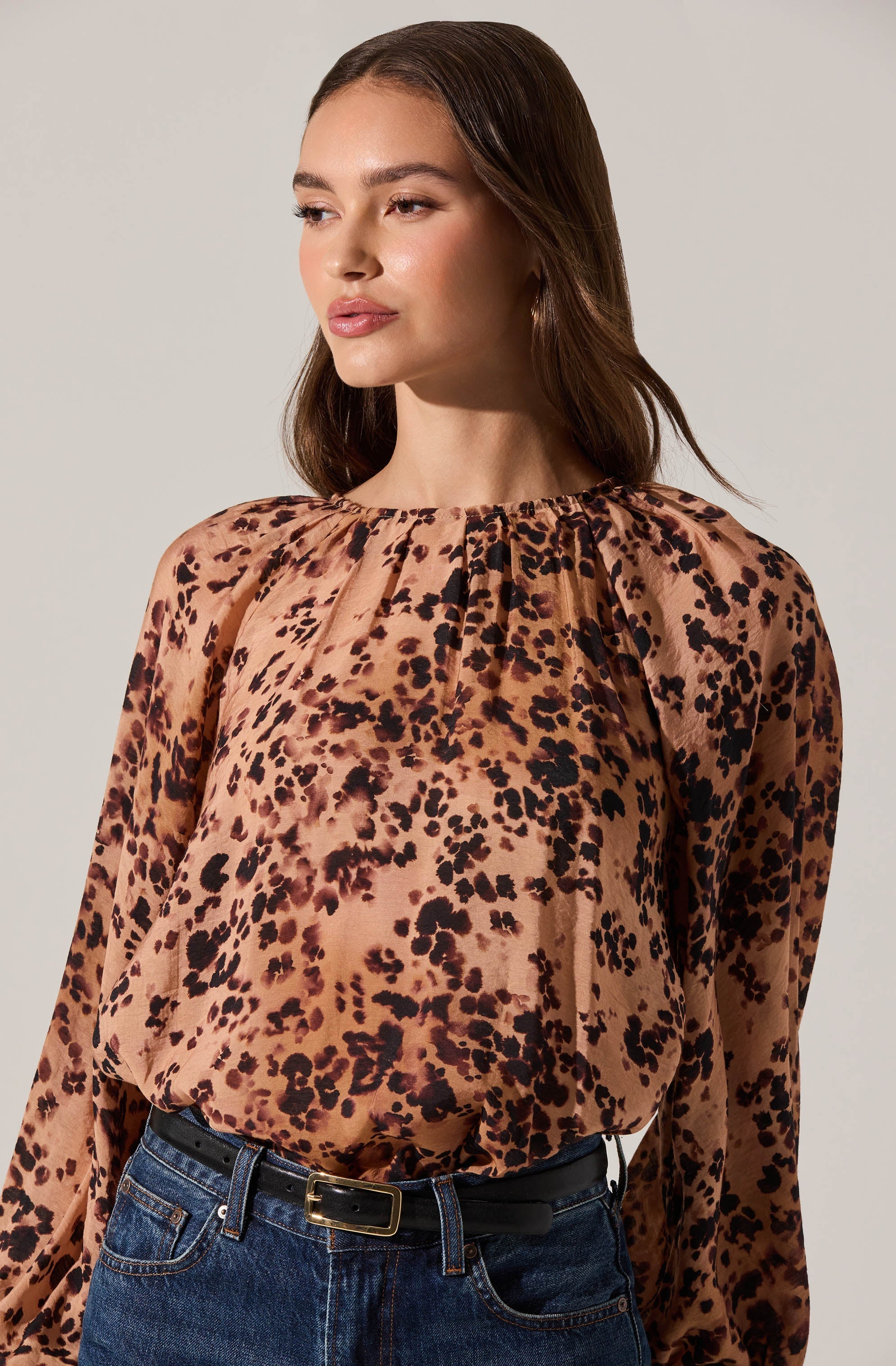 Reyen Leopard Balloon Sleeve Top