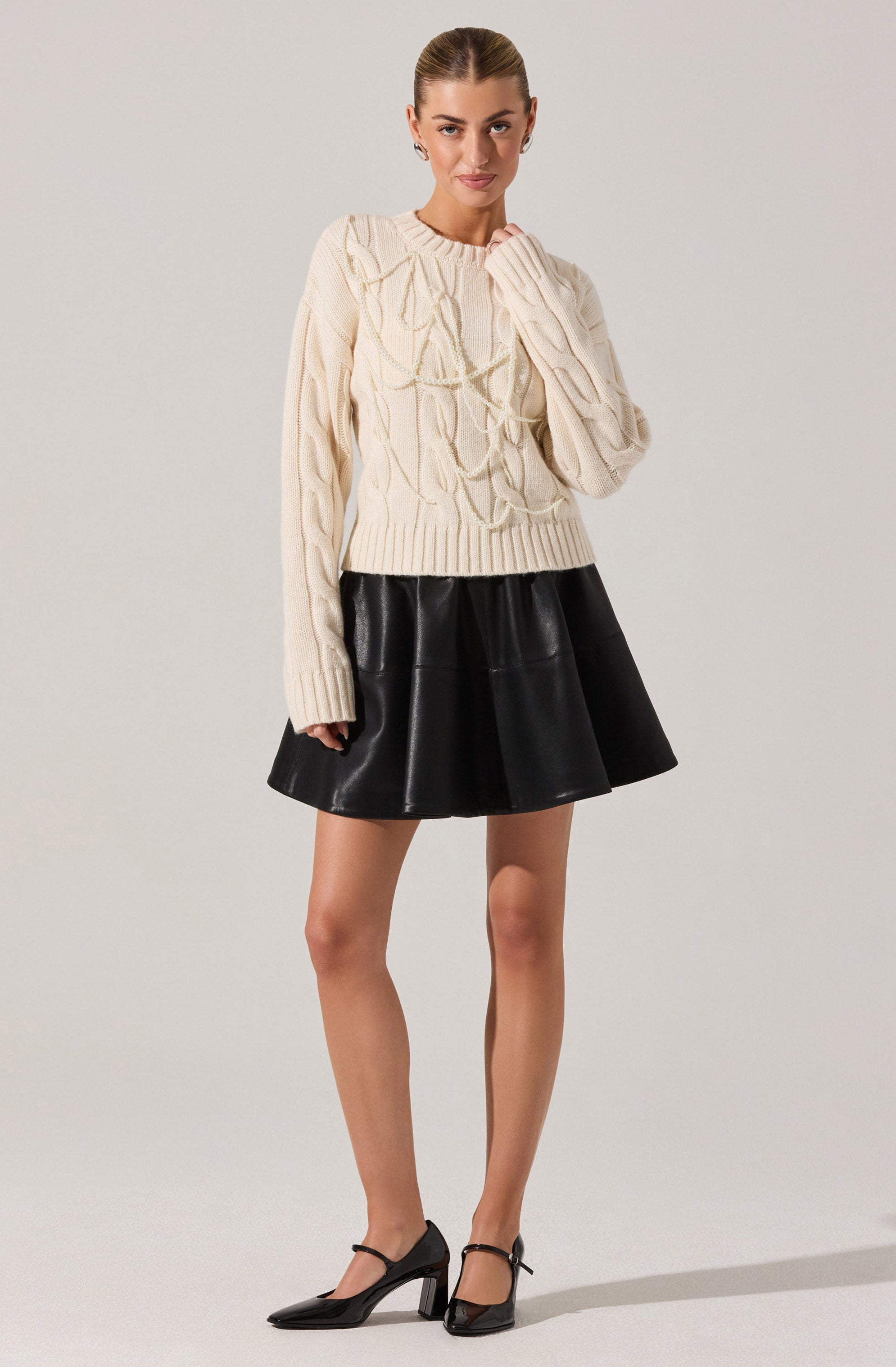 Pennina Pearl Embellished Cable Sweater