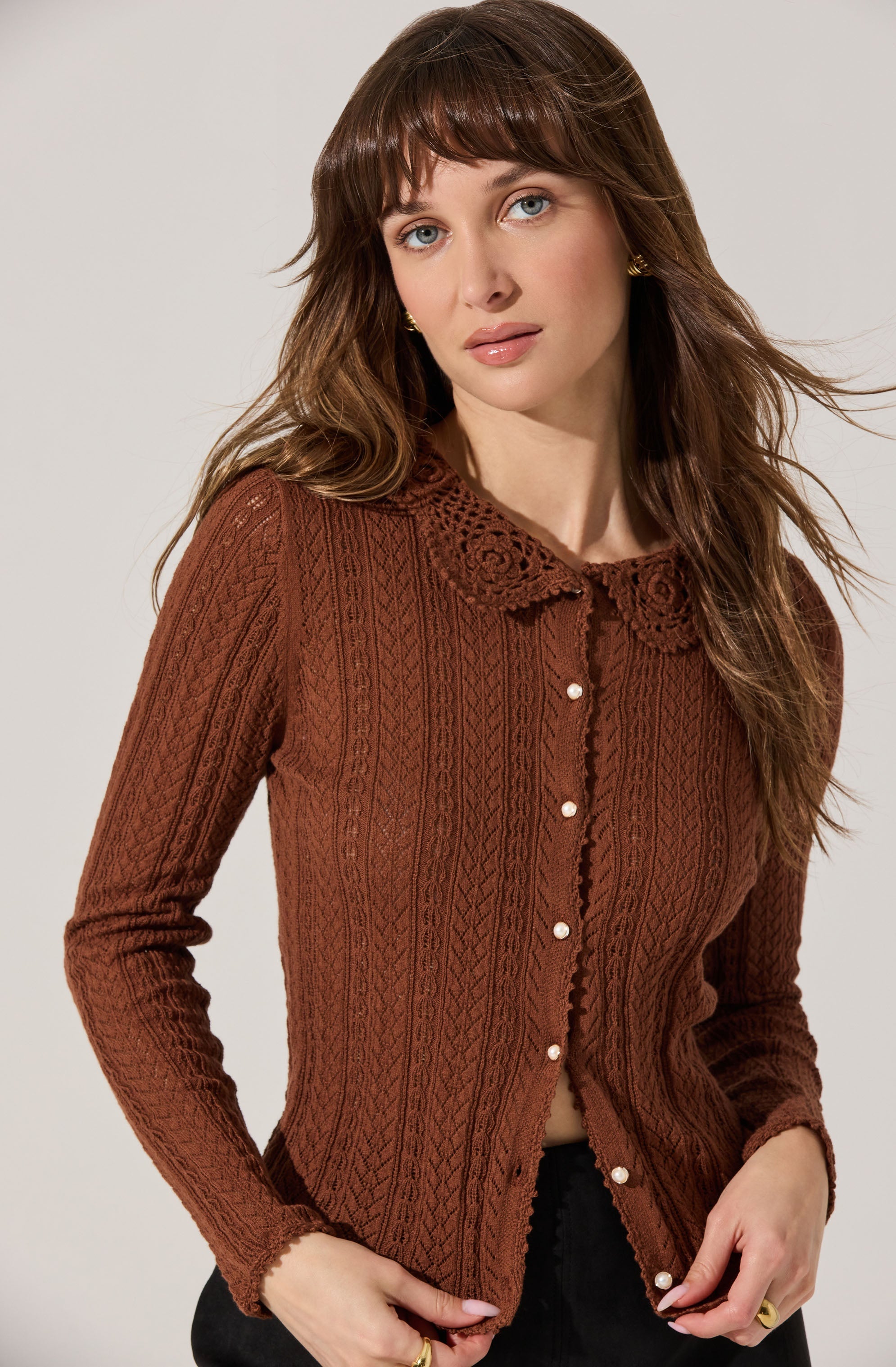 Ottilie Pointelle Crochet Collar Cardigan