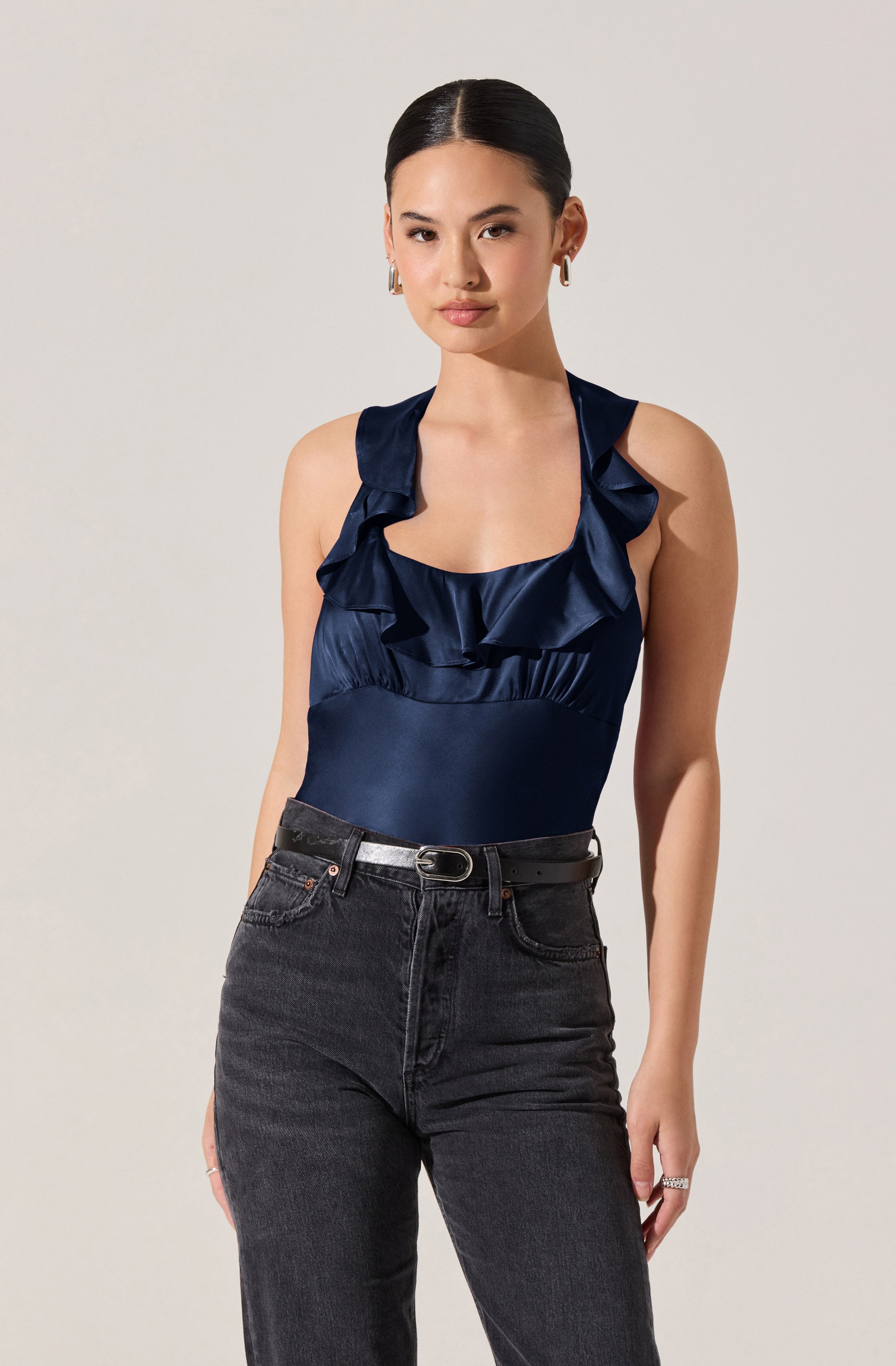 Morrigan Satin Ruffle Halter Top
