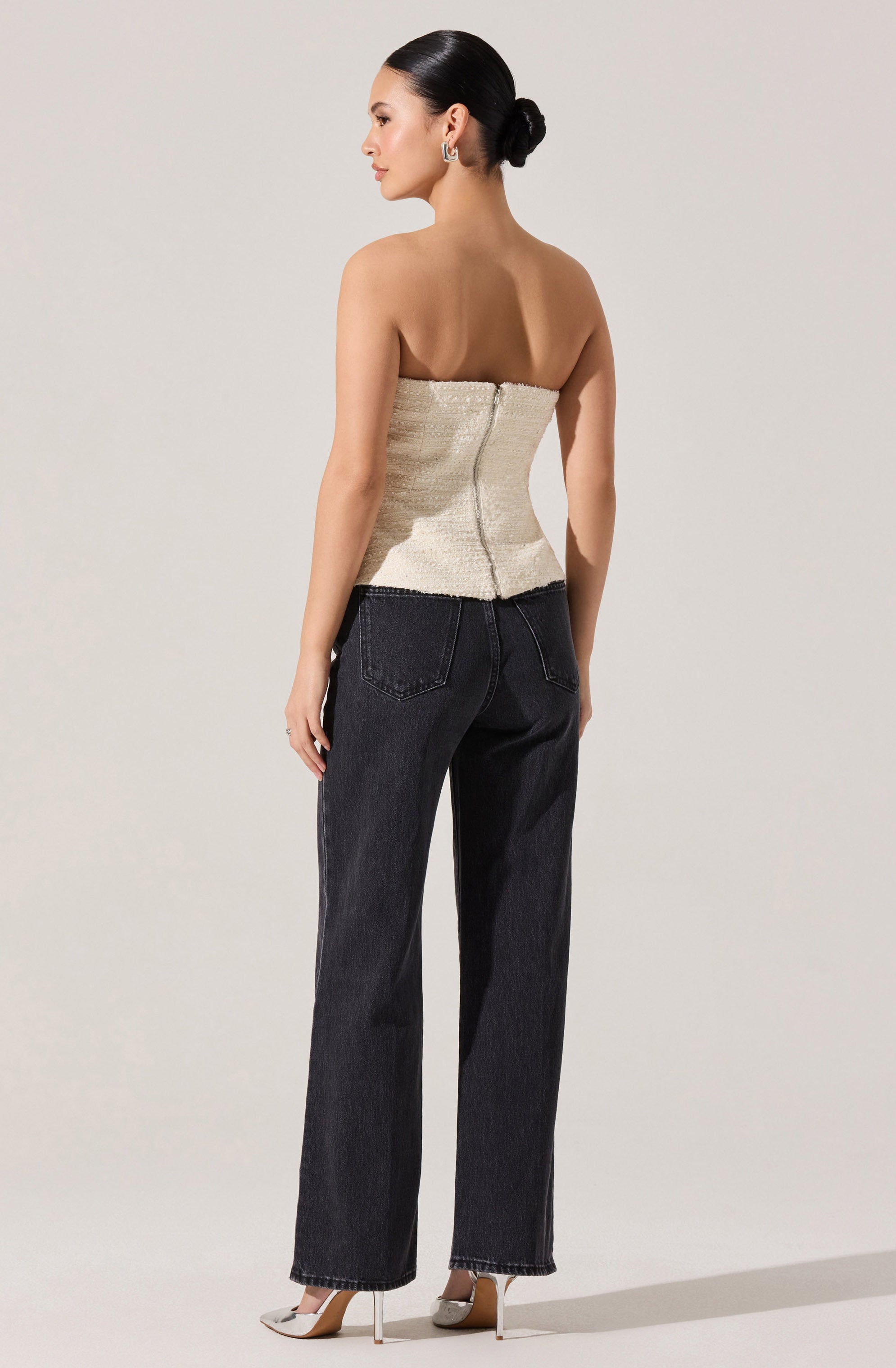 Moina Asymmetrical Strapless Tweed Top