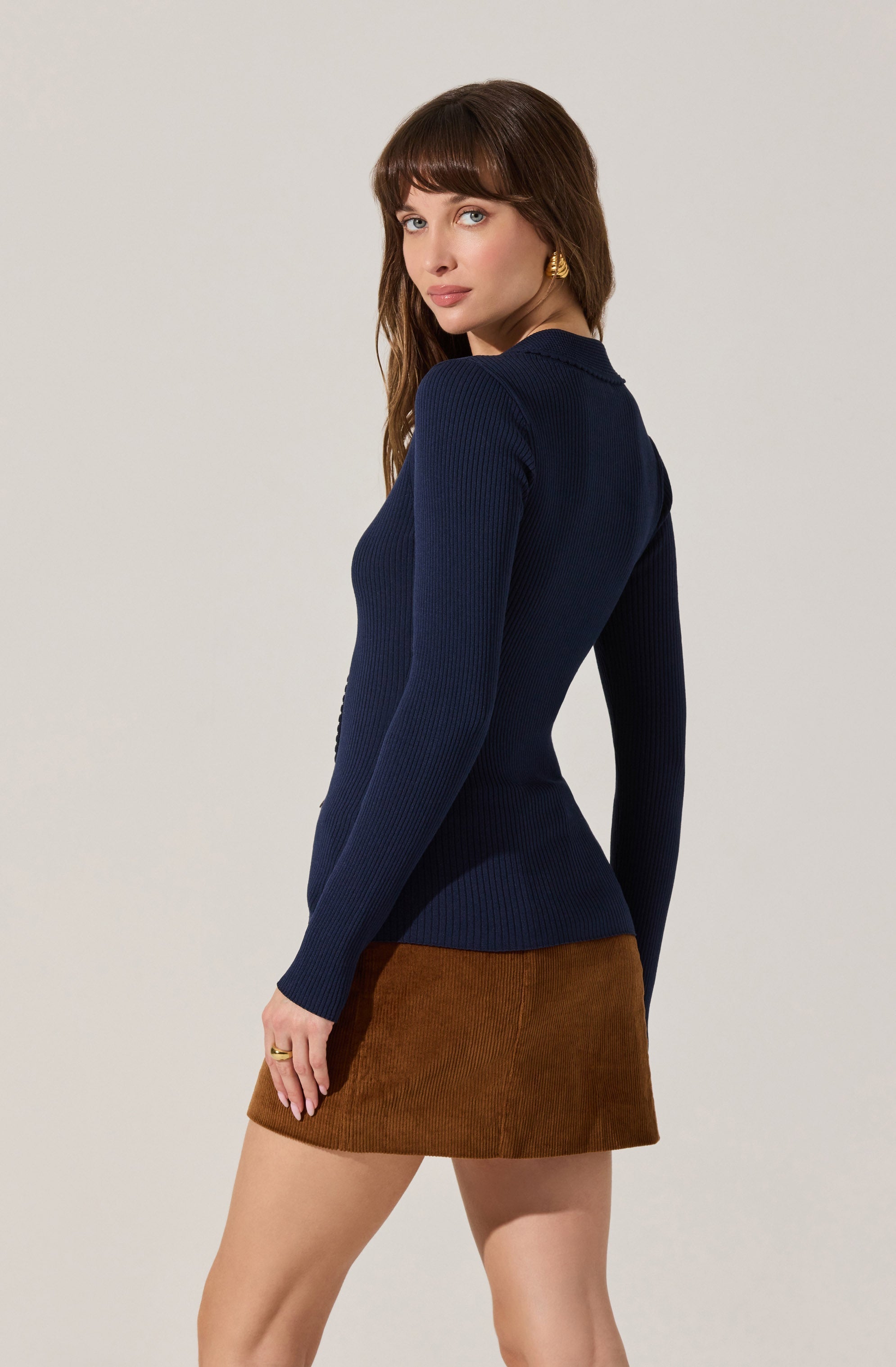 Keren Collared Ribbed Knit Cardigan