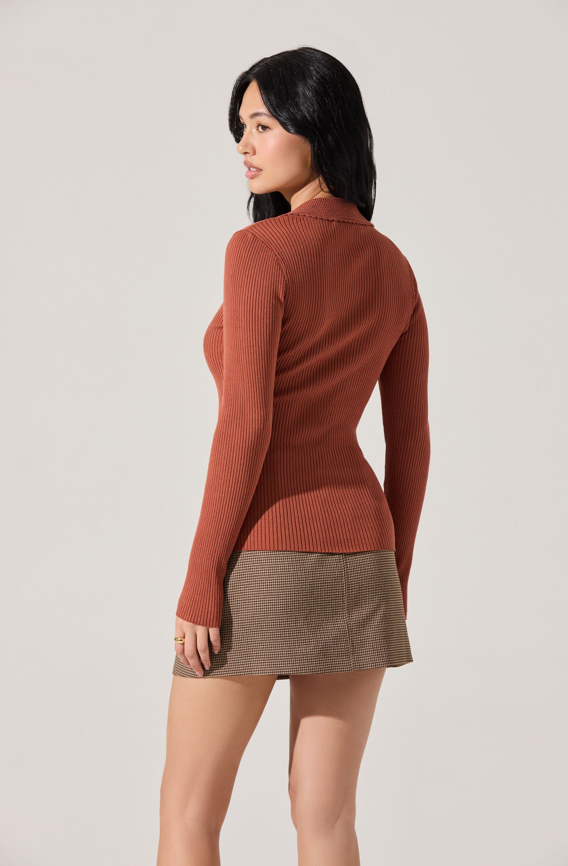 Keren Collared Ribbed Knit Cardigan