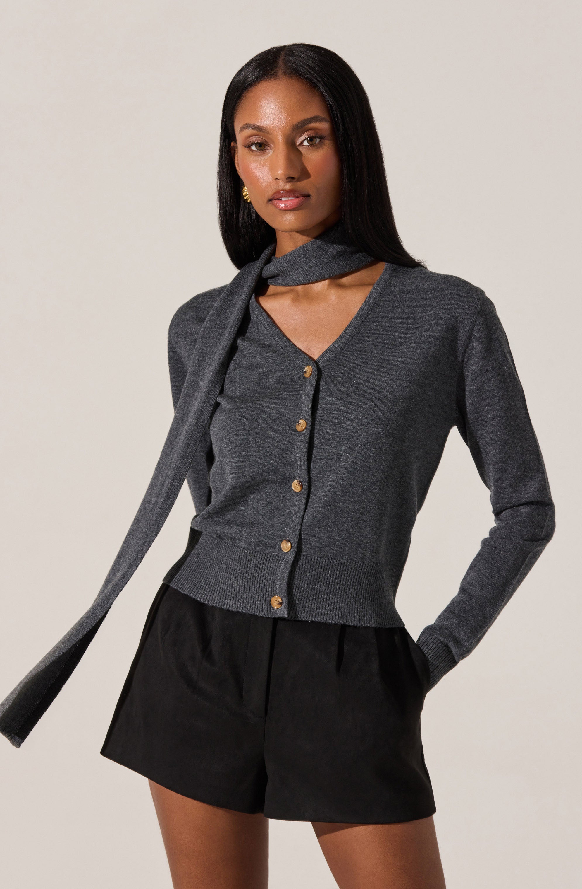 Glynne V-Neck Scarf Cardigan Sweater