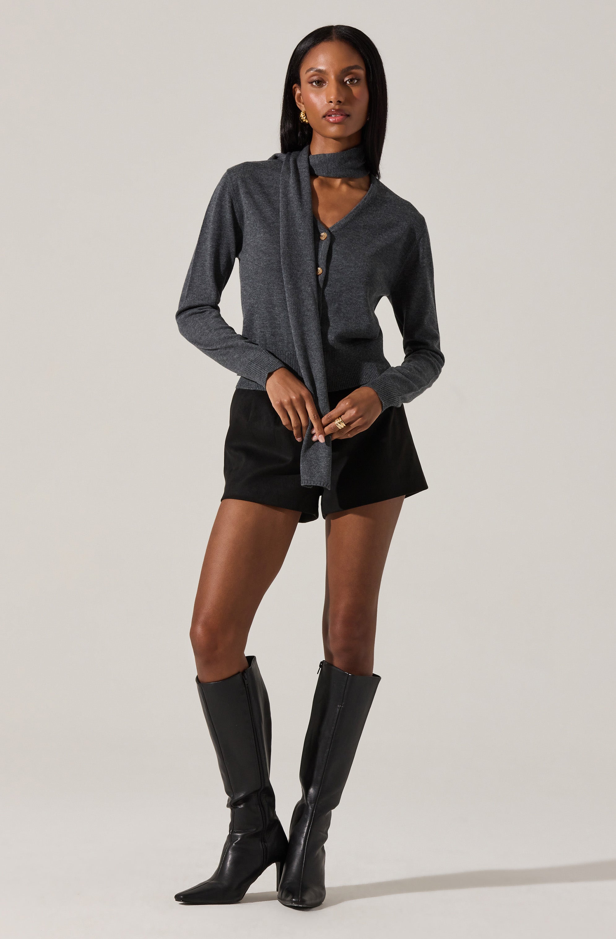 Glynne V-Neck Scarf Cardigan Sweater