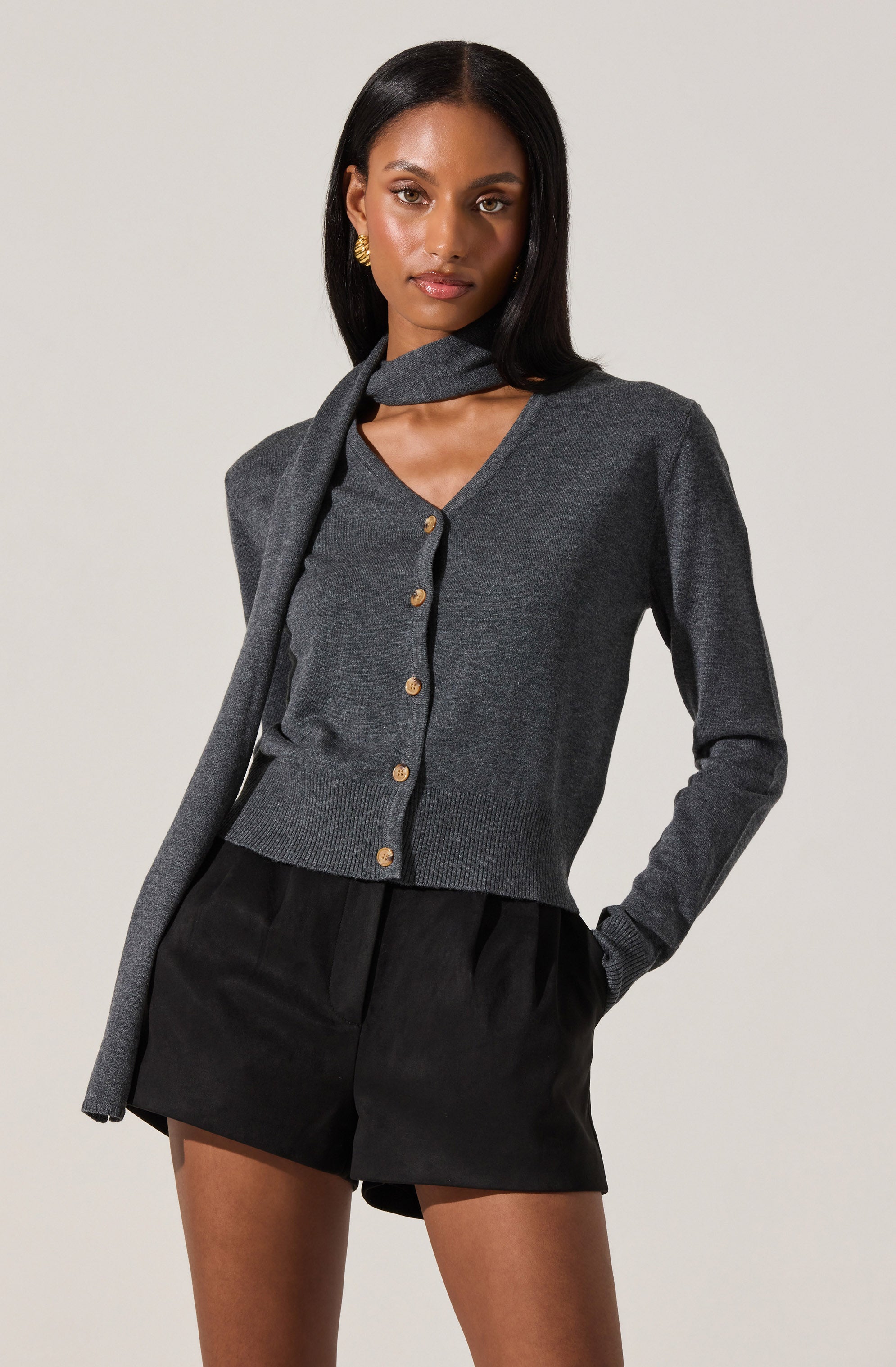 Glynne V-Neck Scarf Cardigan Sweater