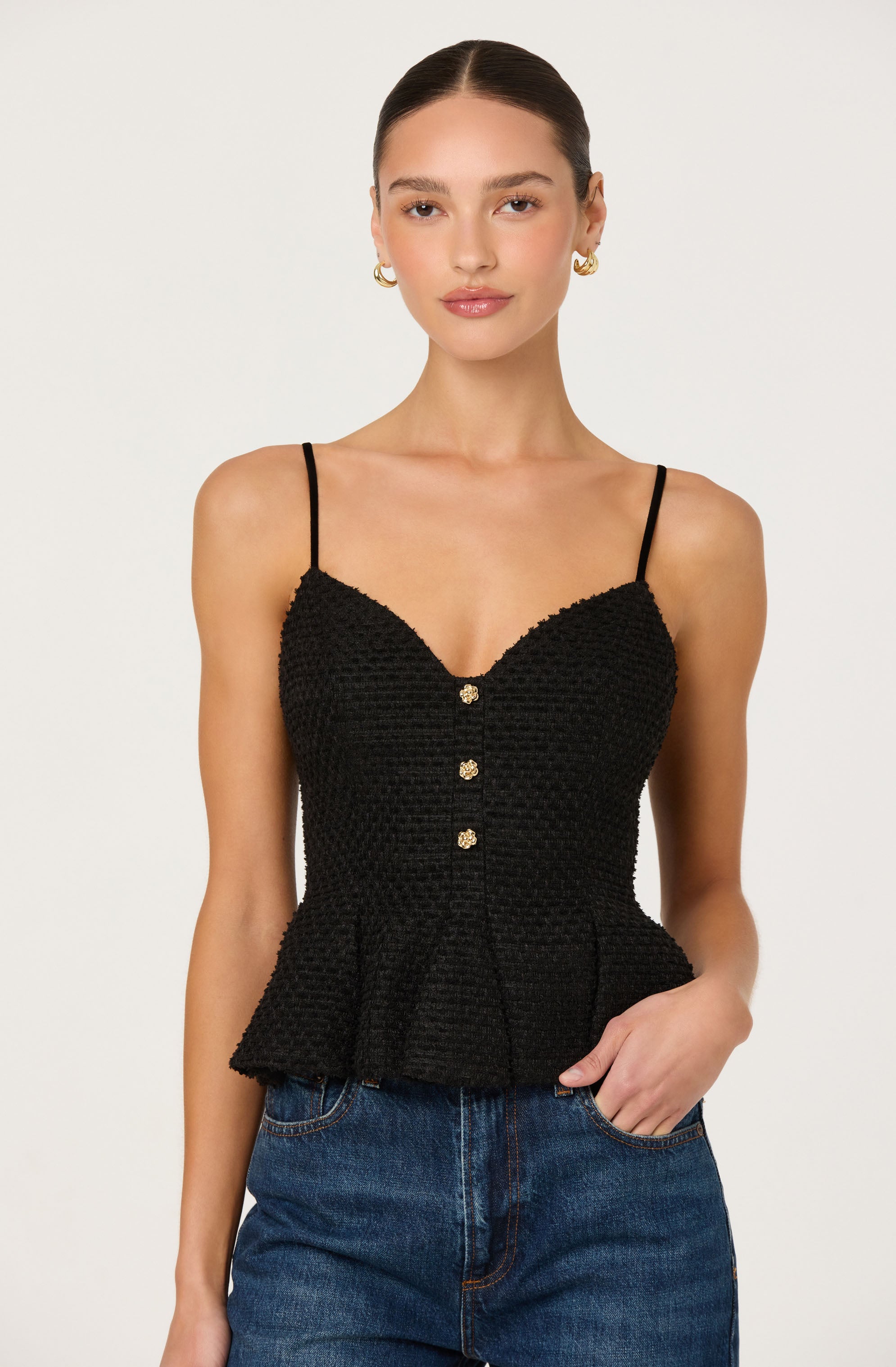Paislee Tweed Sweetheart Peplum Top