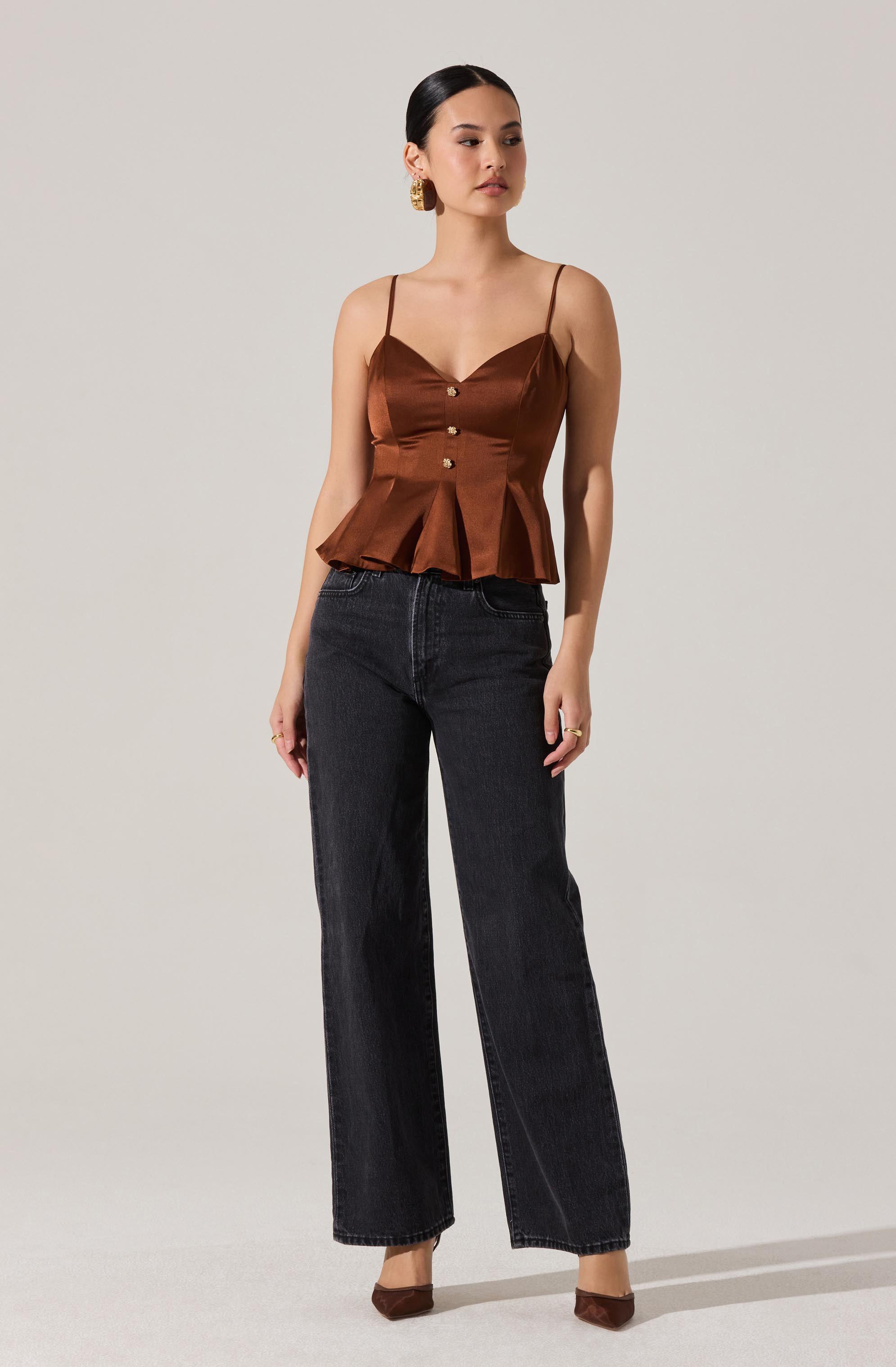 Paislee Satin Pleated Peplum Top