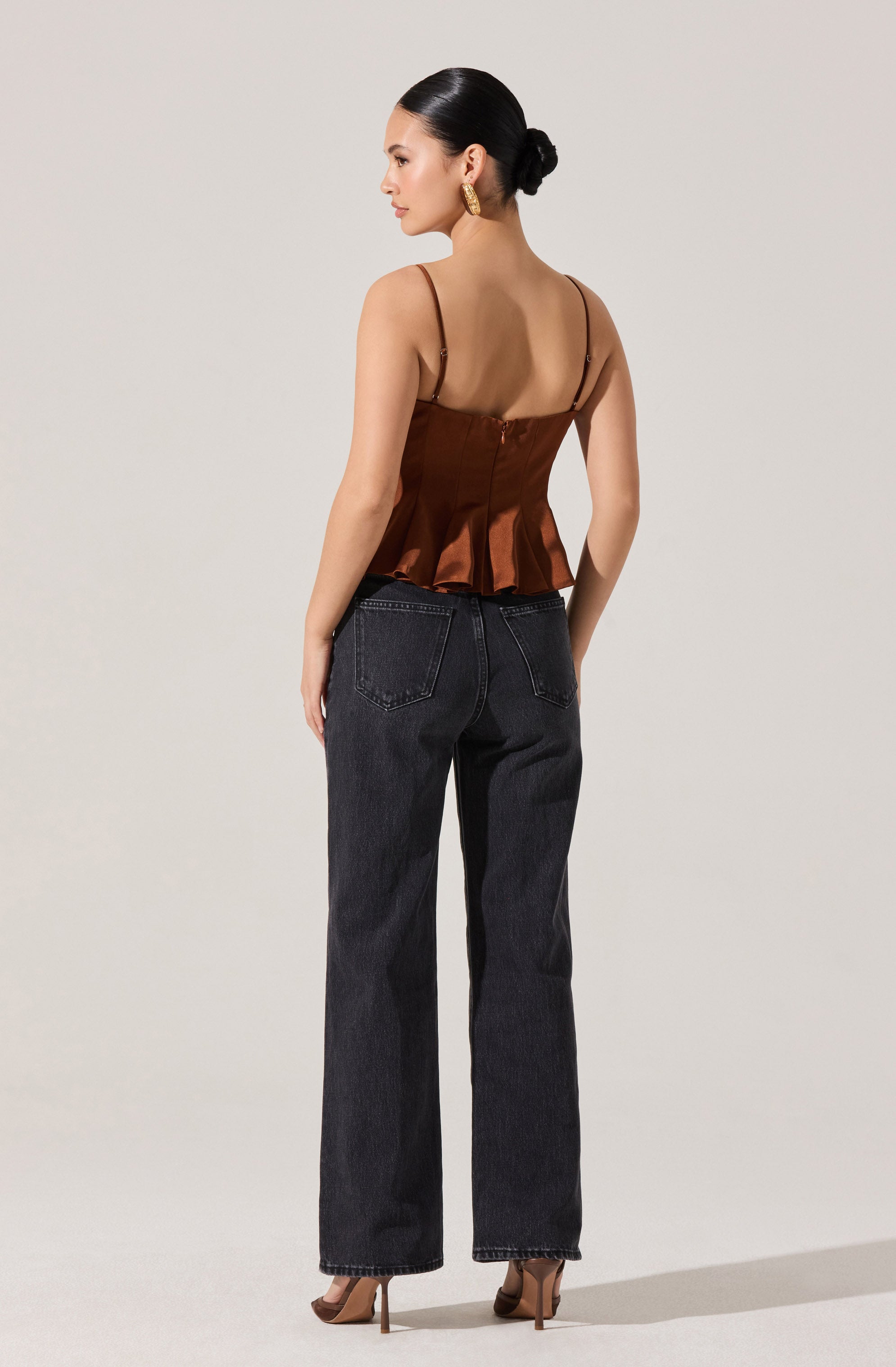 Paislee Satin Pleated Peplum Top