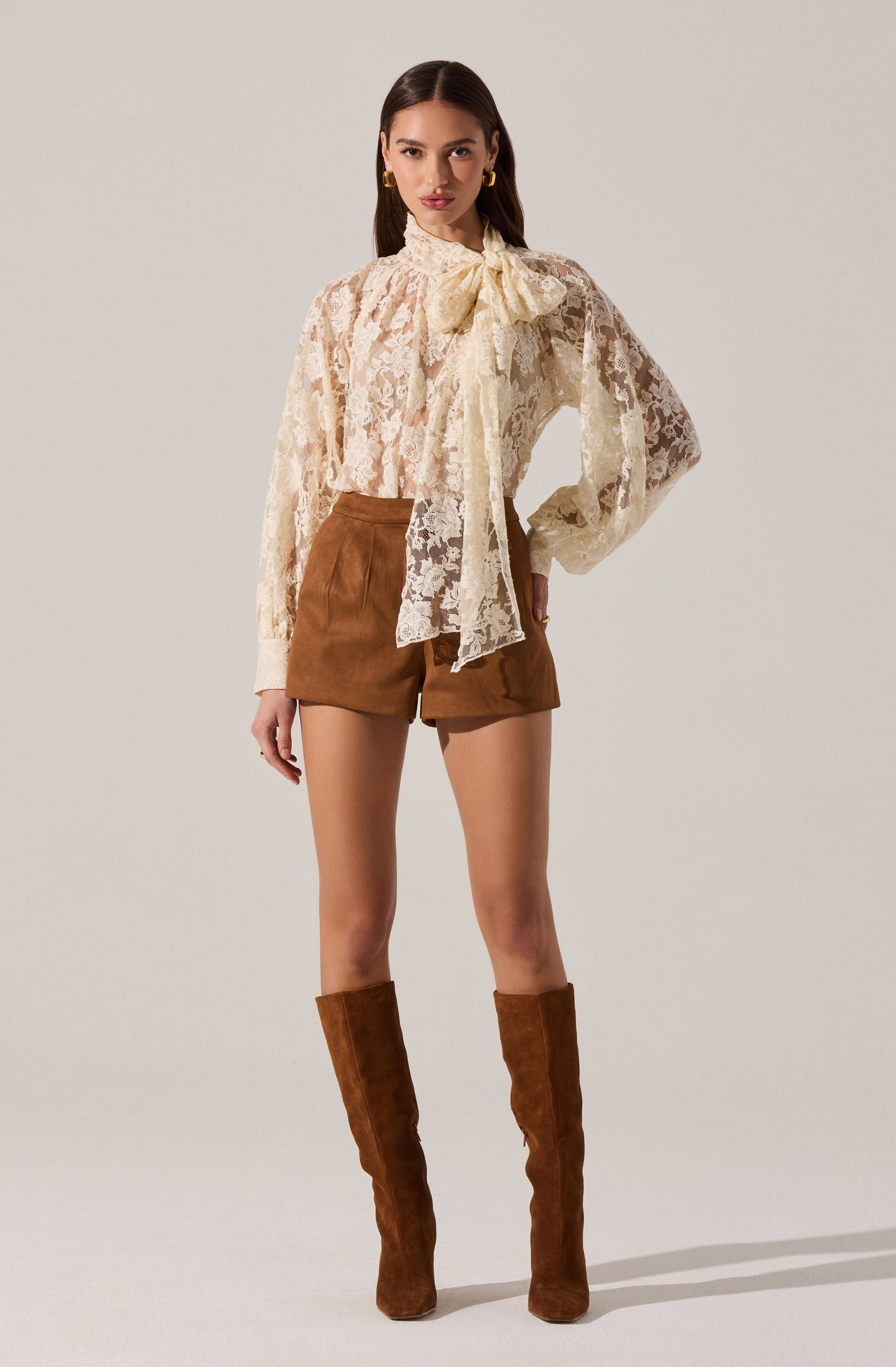 Cinthia Lace Bow Tie Top