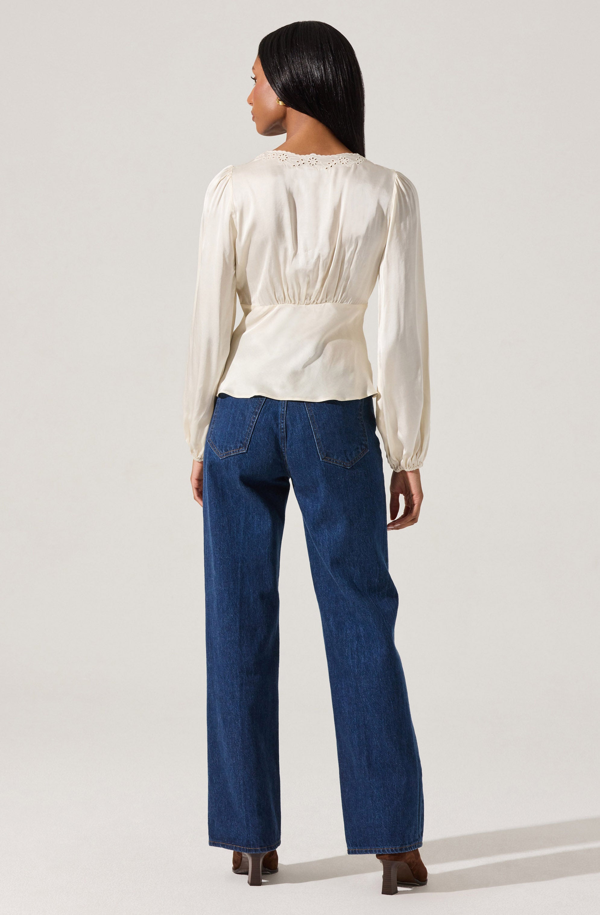 Roya Eyelet Trim Satin Top