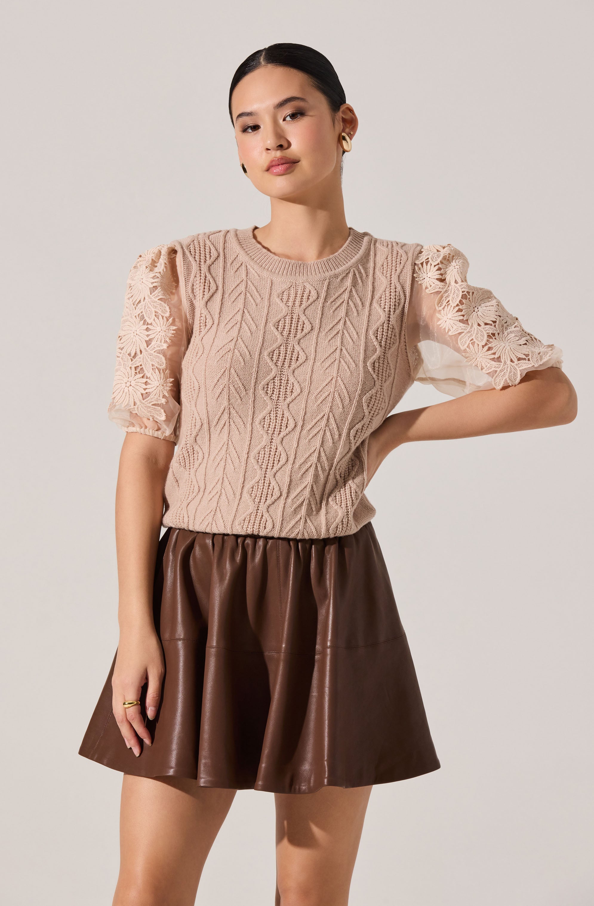 Elize Contrast Cable Knit Sweater