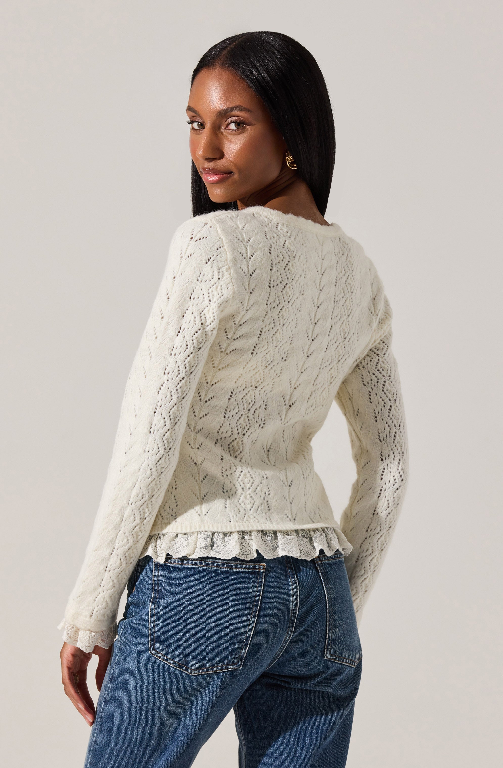 Lacey Pointelle Tie-Front Cardigan