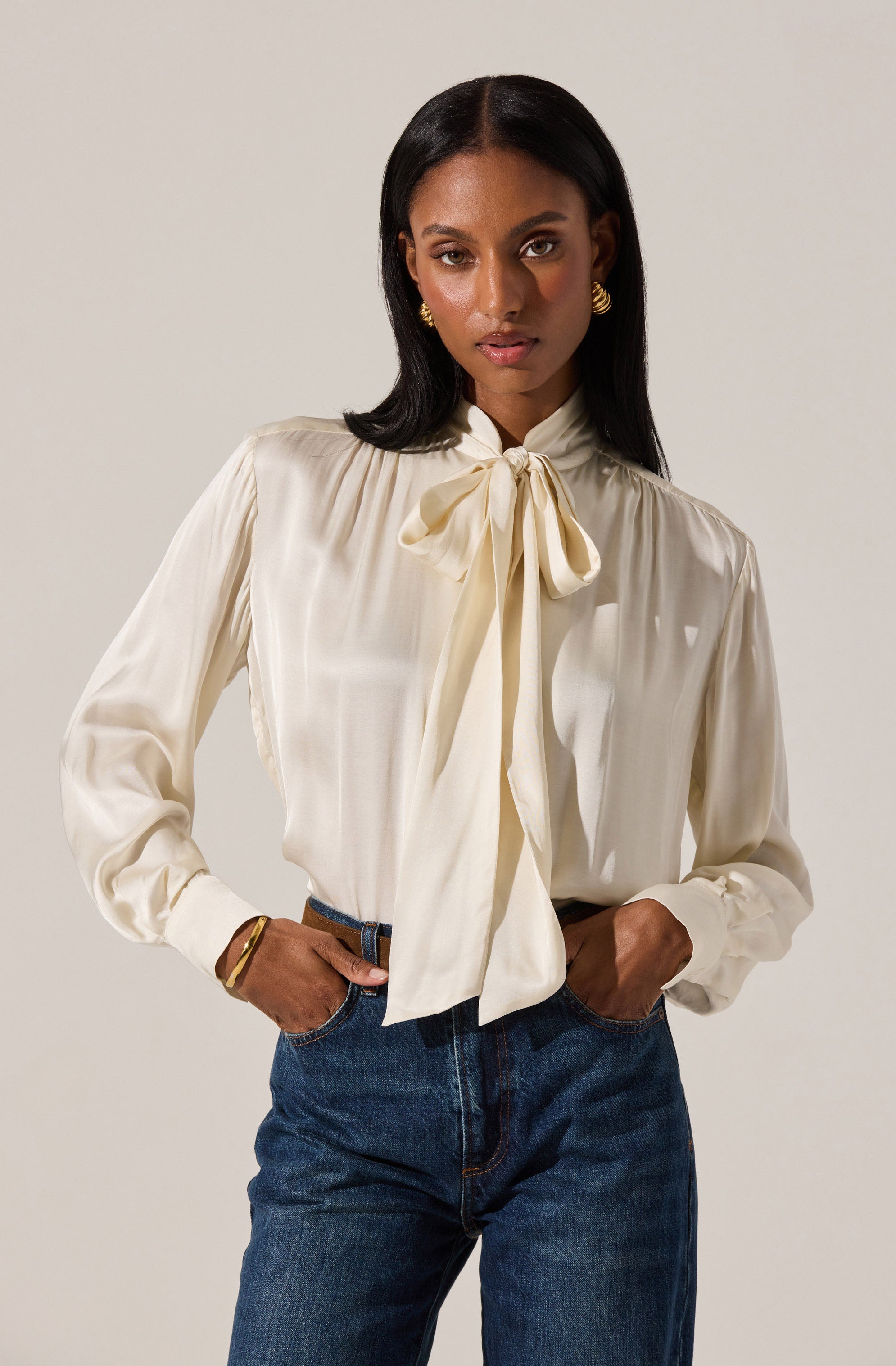 Mabry Satin Bow Tie Top