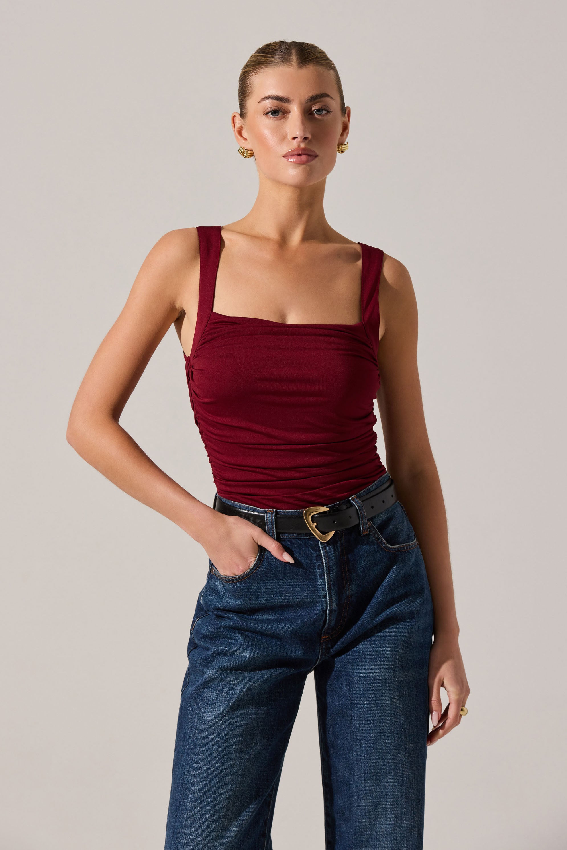 Voncile Ruched Square Neck Bodysuit