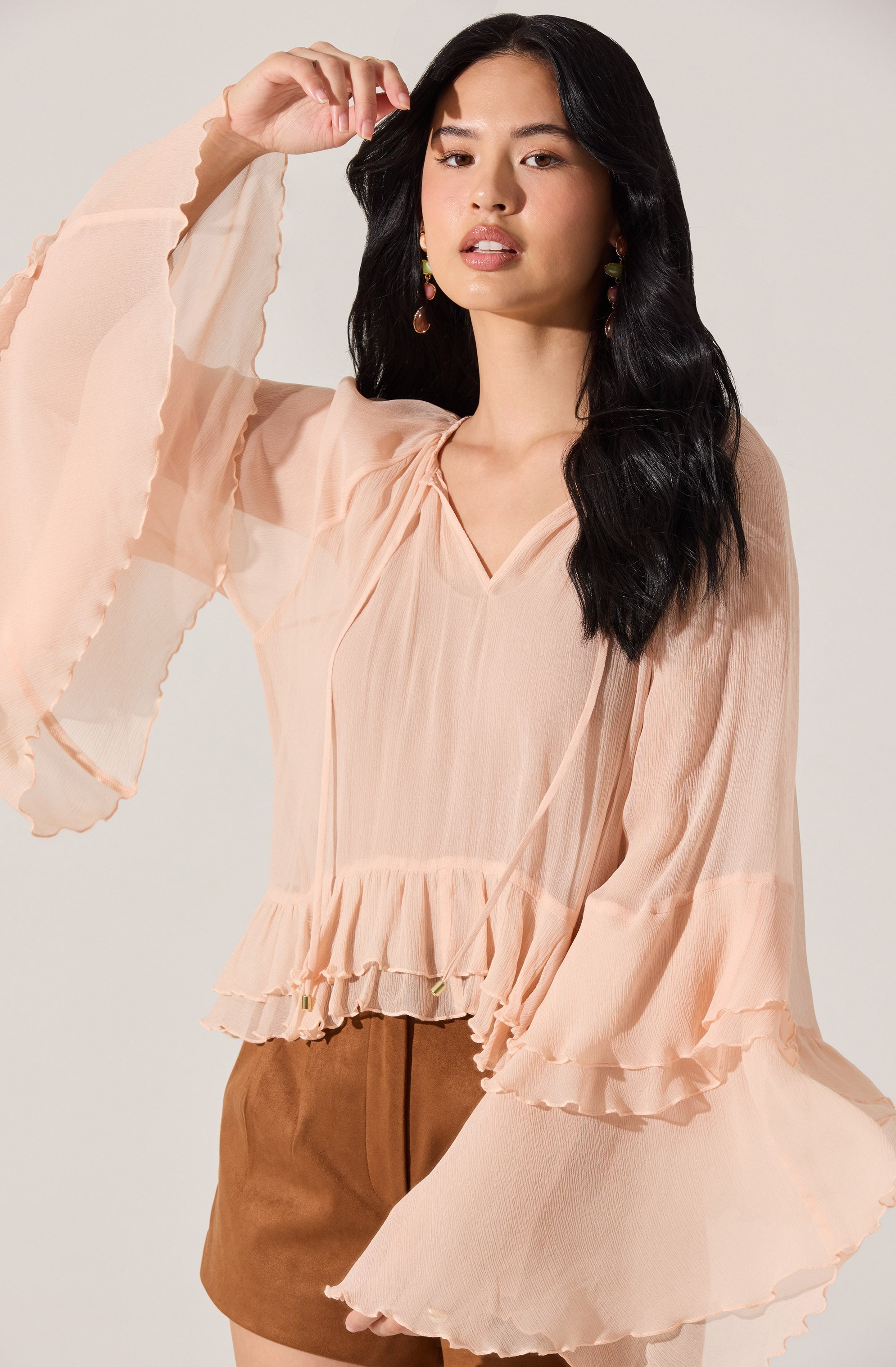 Margaery Sheer Ruffle Peplum Top