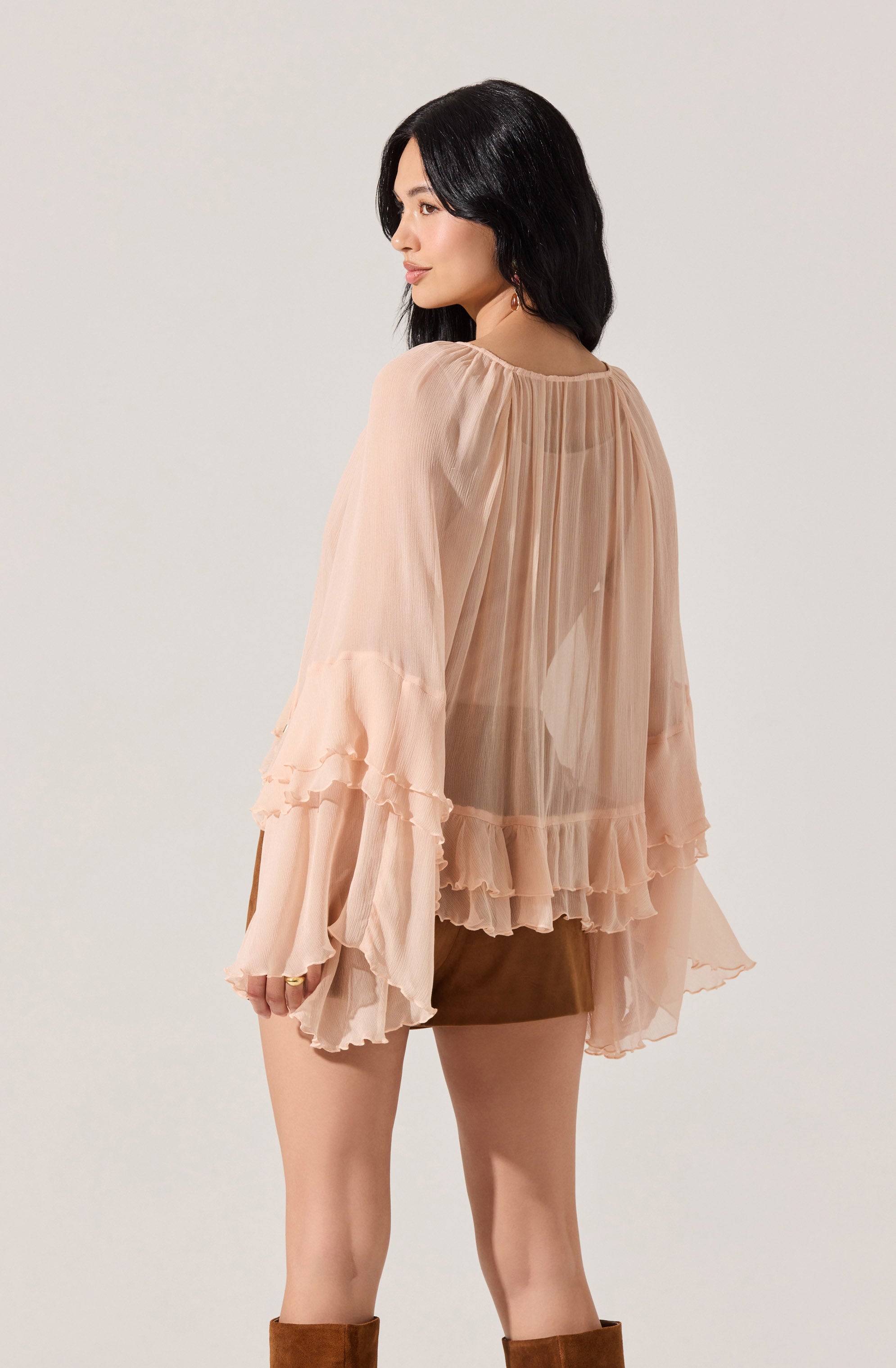 Margaery Sheer Ruffle Peplum Top