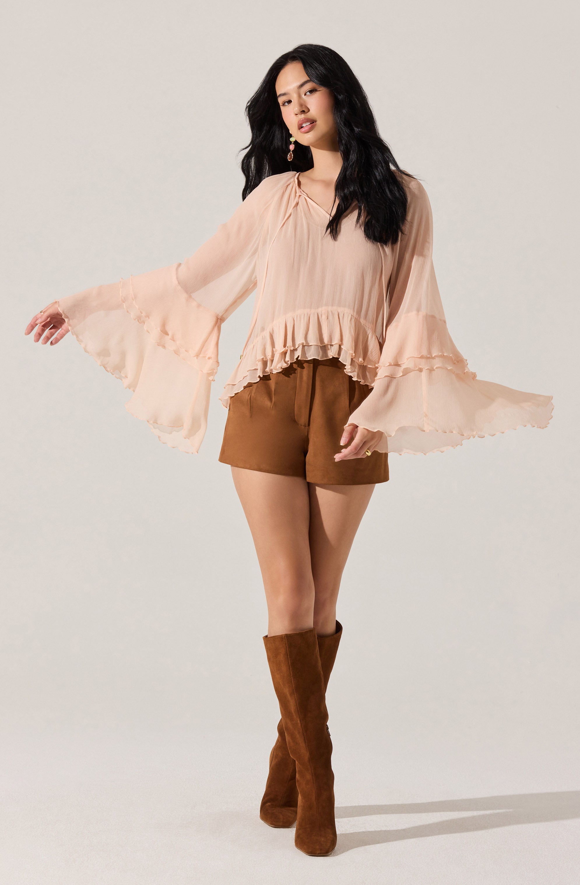 Margaery Sheer Ruffle Peplum Top