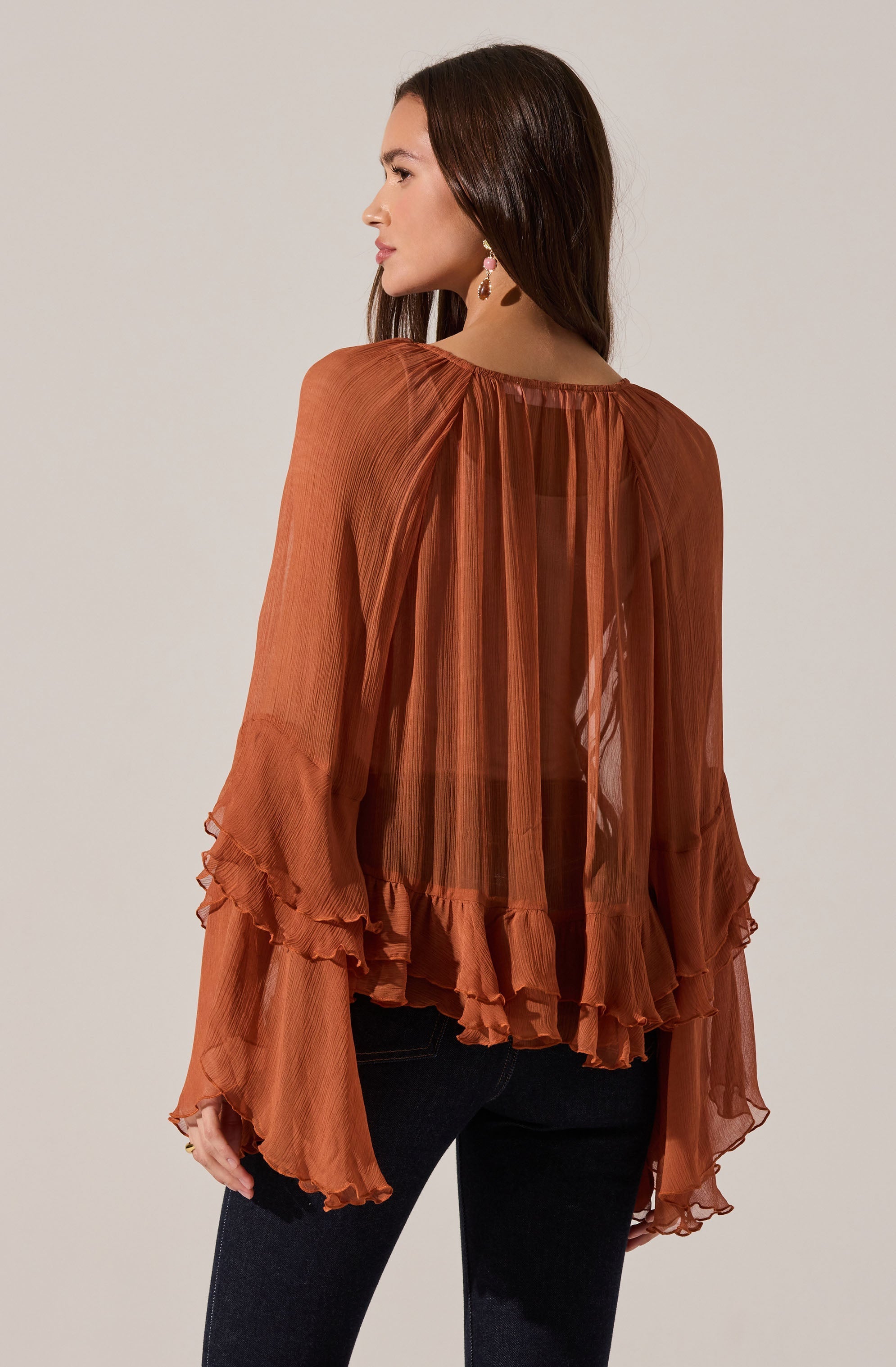 Margaery Sheer Ruffle Peplum Top