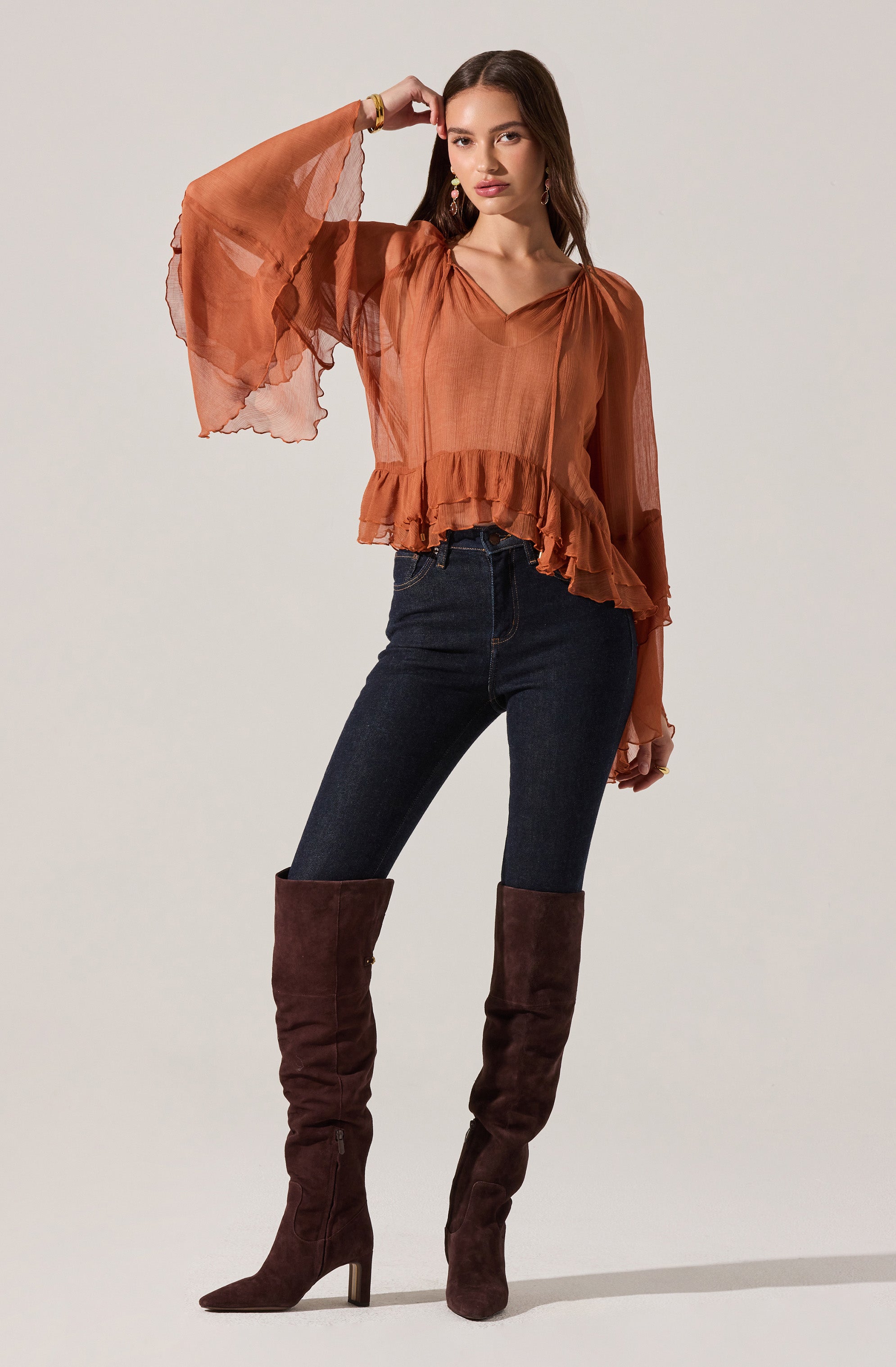 Margaery Sheer Ruffle Peplum Top