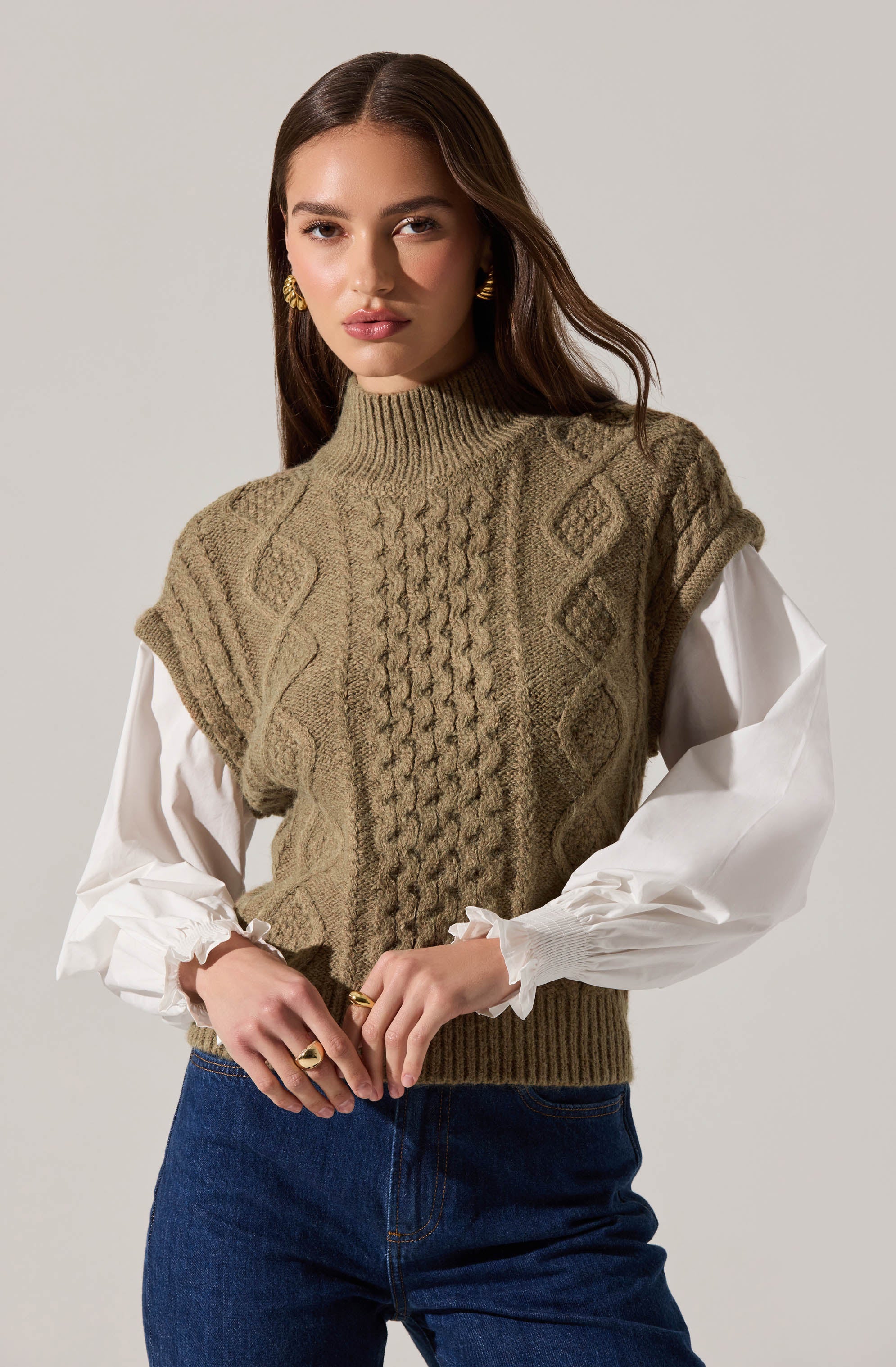 Angeline Contrast Cable Knit Sweater