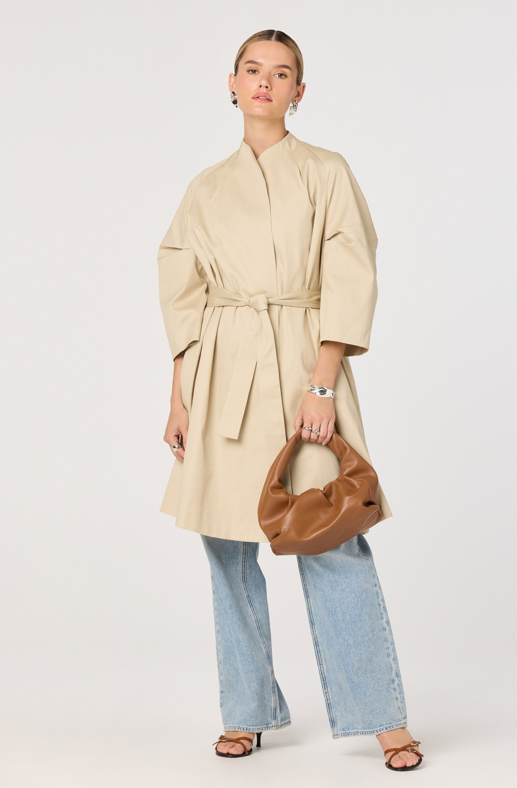 Kaylin Collarless Belted Trench Jacket