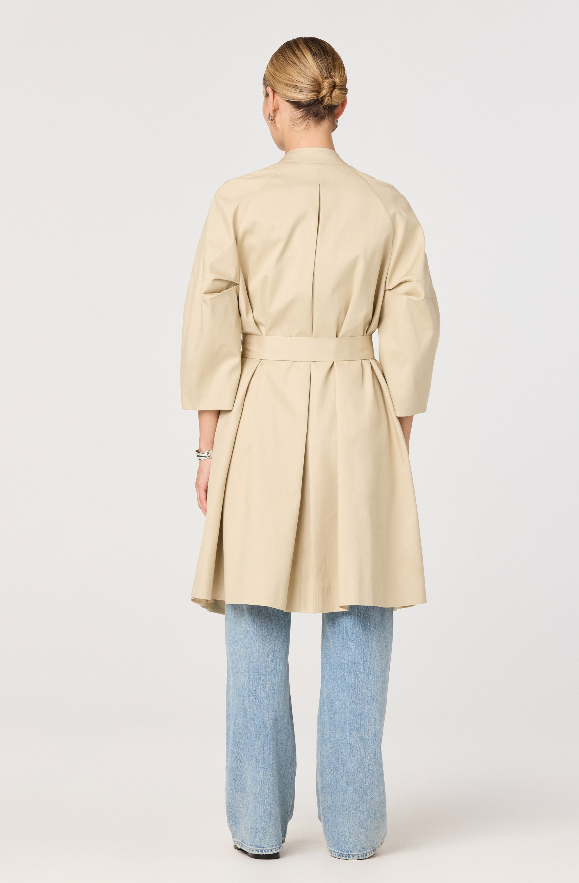 Kaylin Collarless Belted Trench Jacket