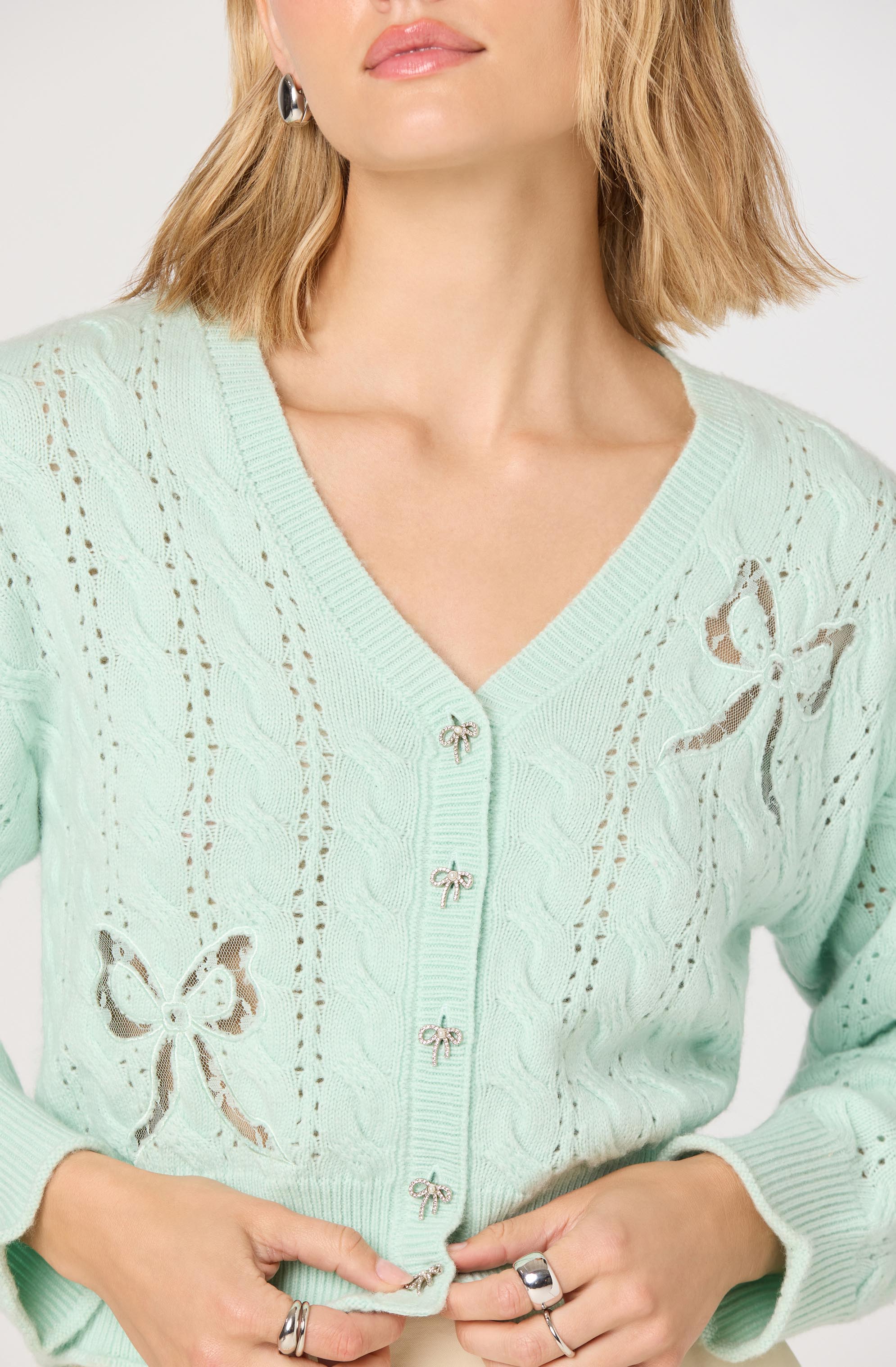 Kalen Pointelle Bow Detail Cardigan