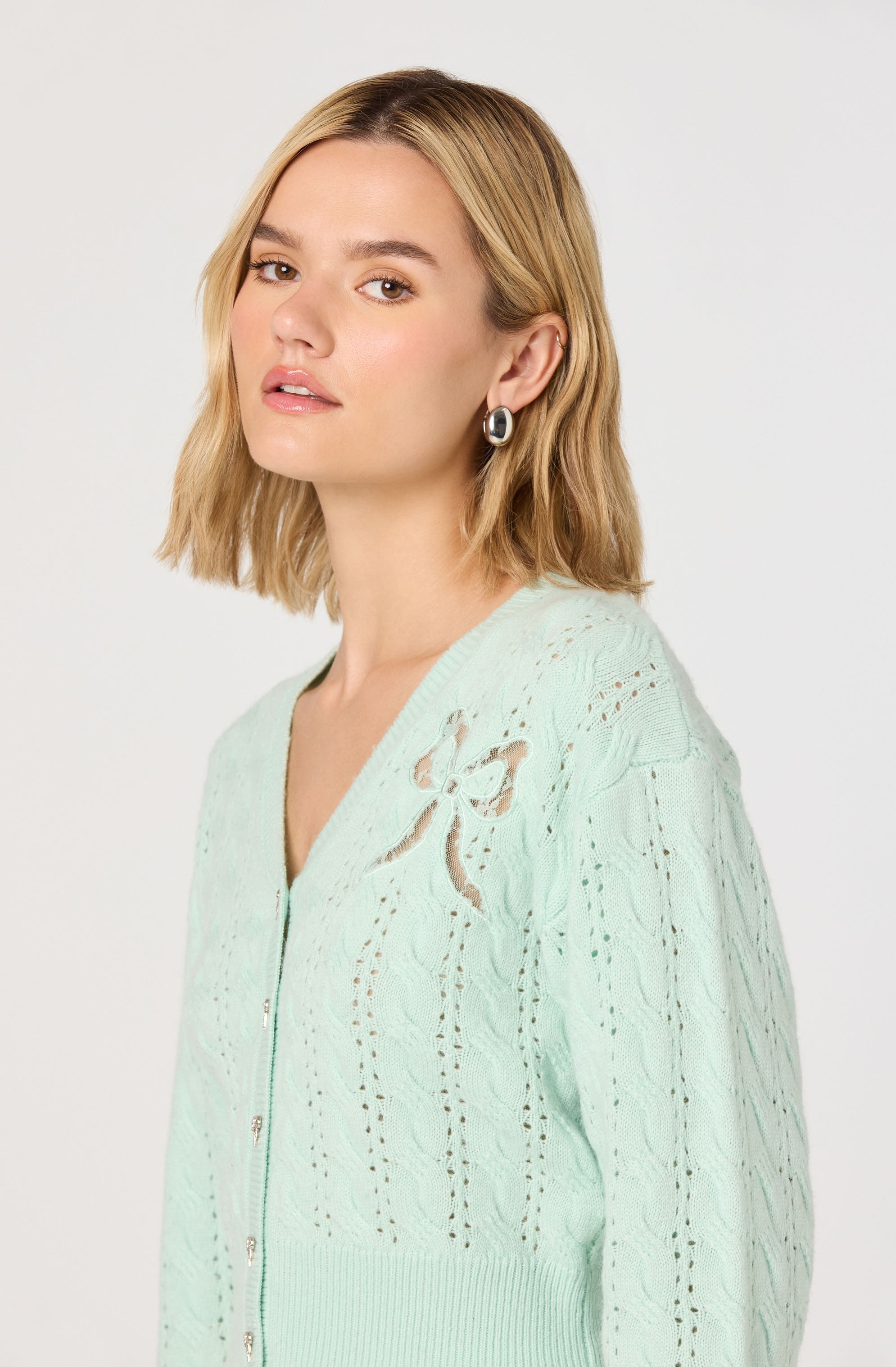 Kalen Pointelle Bow Detail Cardigan