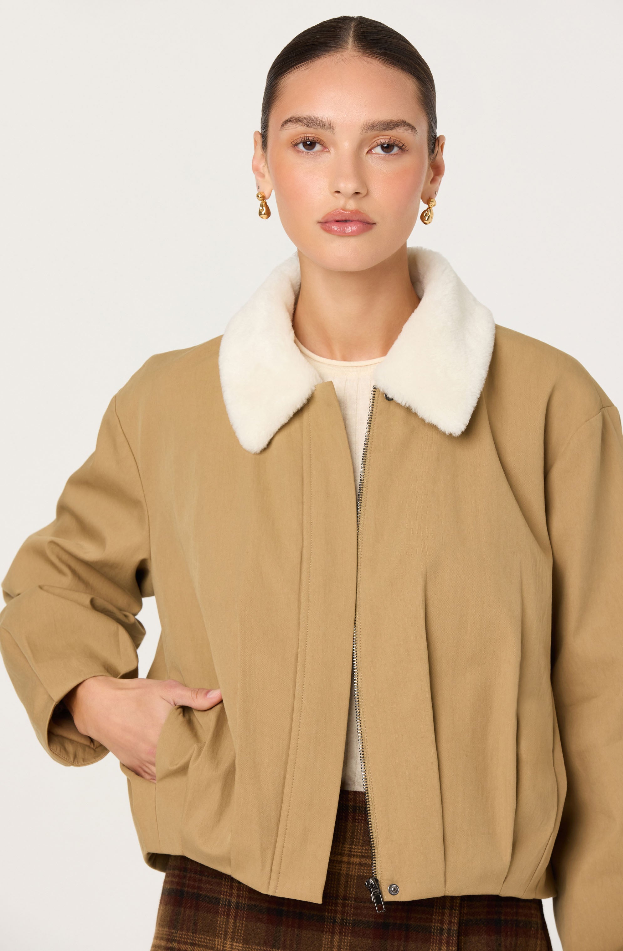 Raevin Faux Fur Collar Bomber Jacket
