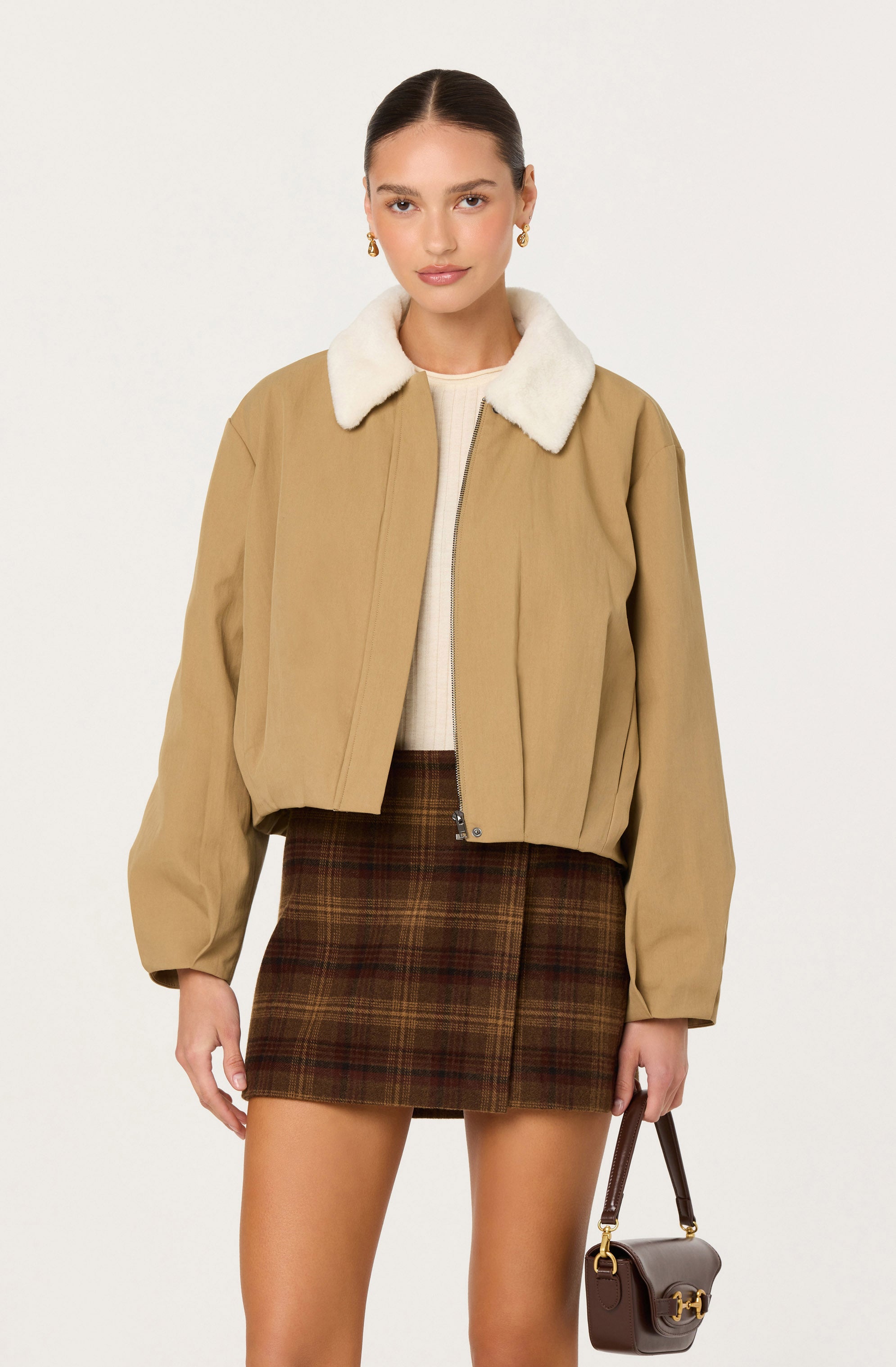 Raevin Faux Fur Collar Bomber Jacket