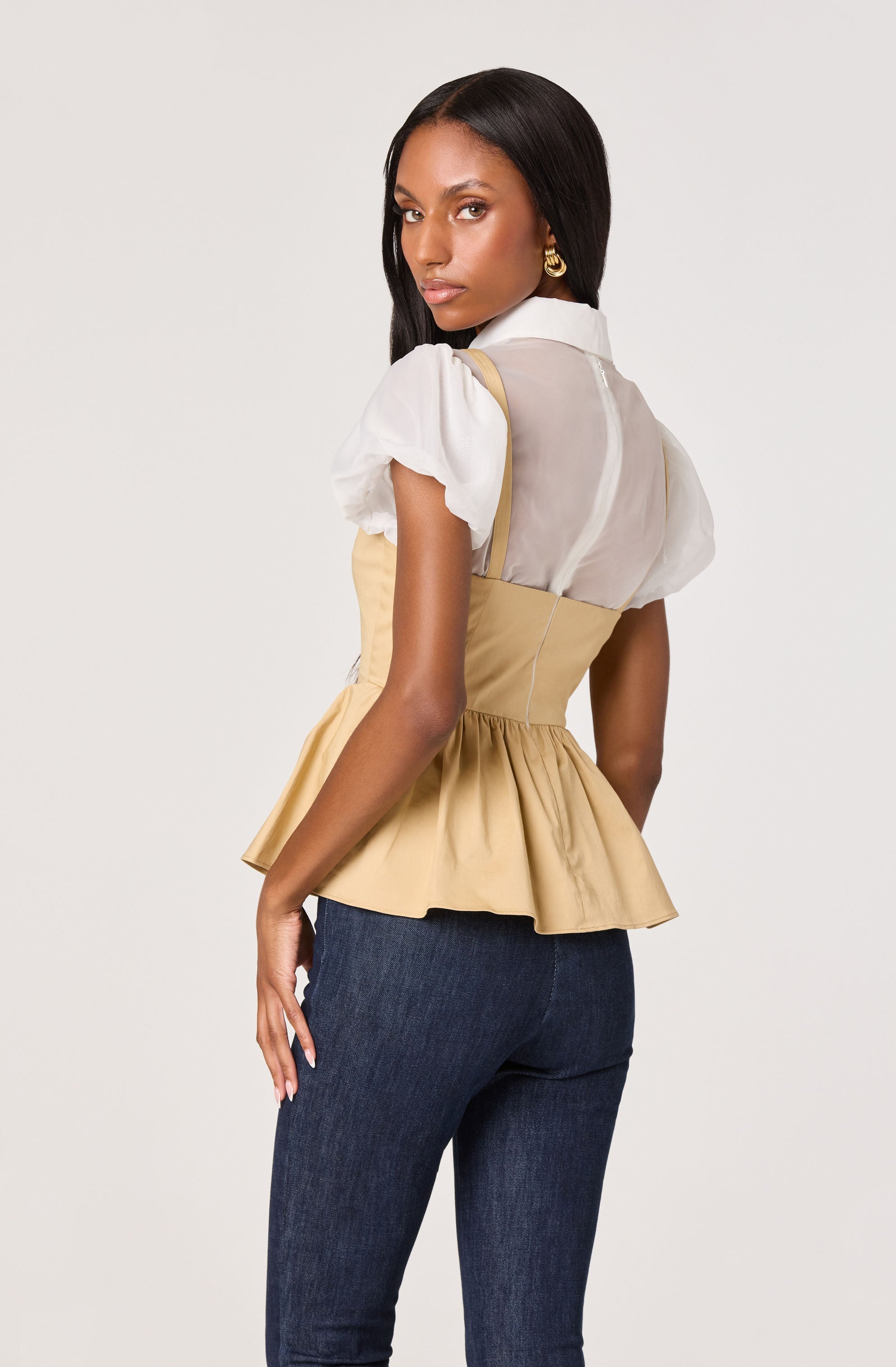 Carrington Contrast Layered Peplum Top