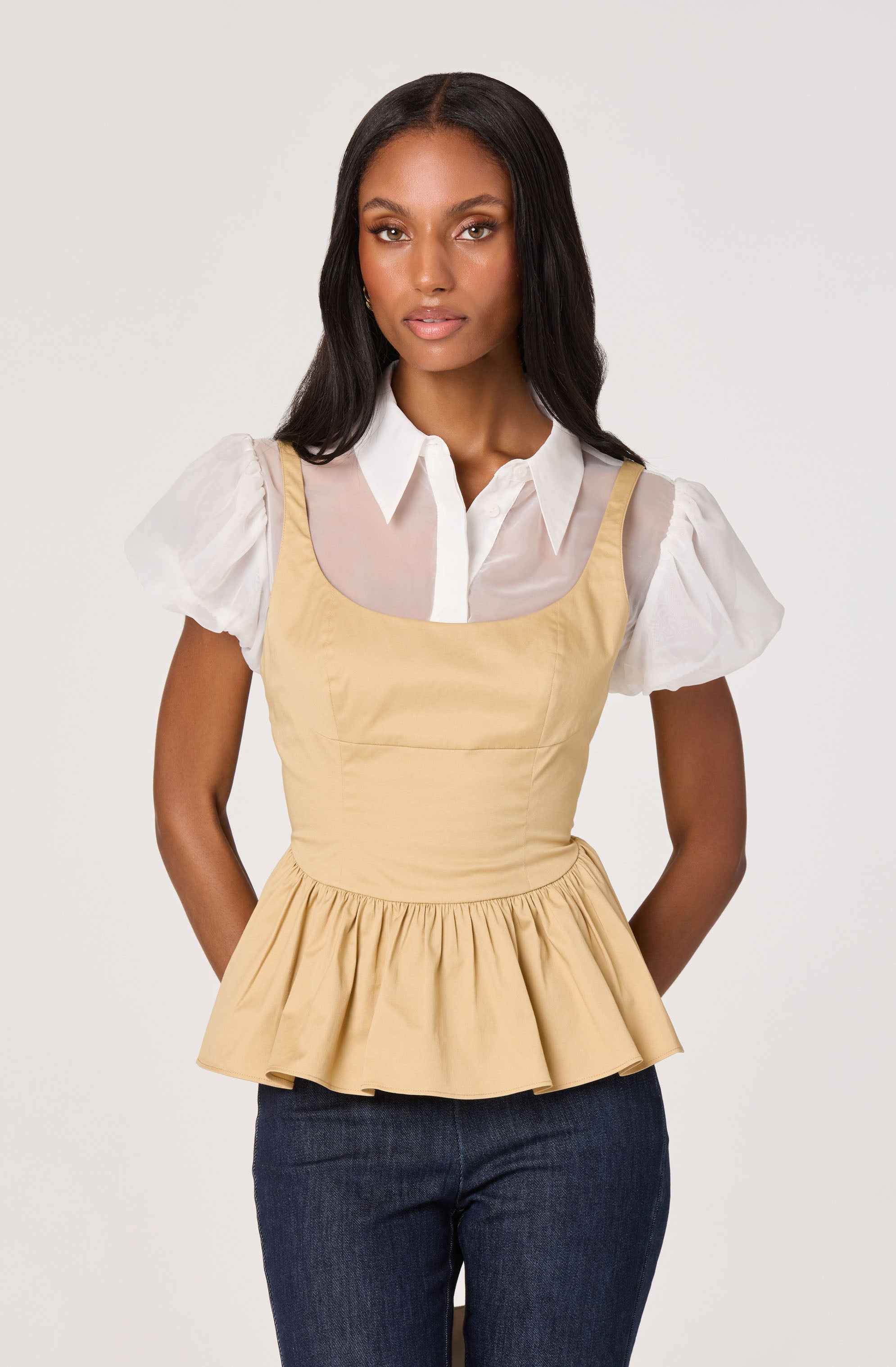 Carrington Contrast Layered Peplum Top