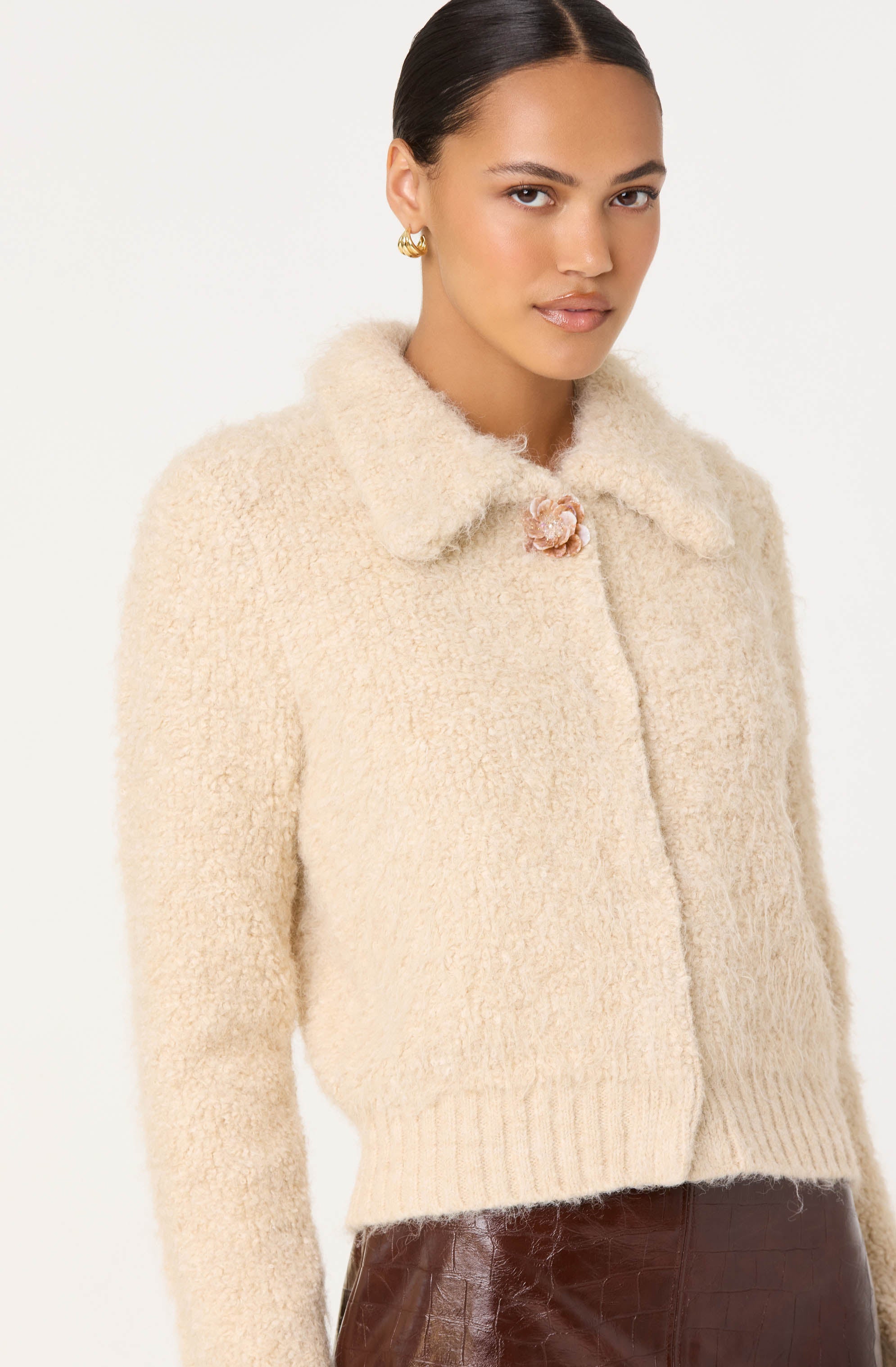 Karime Fuzzy Collared Cardigan