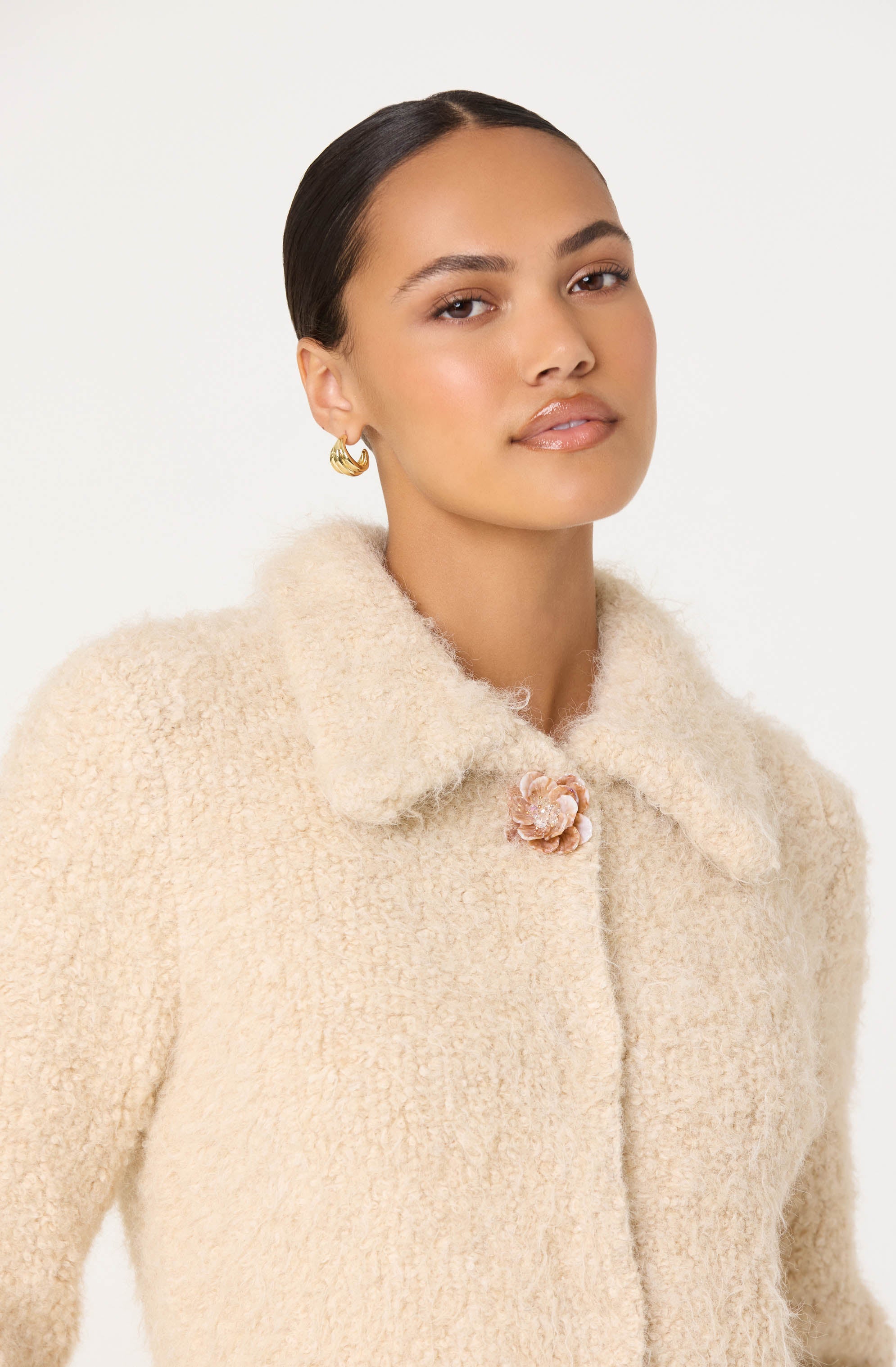 Karime Fuzzy Collared Cardigan