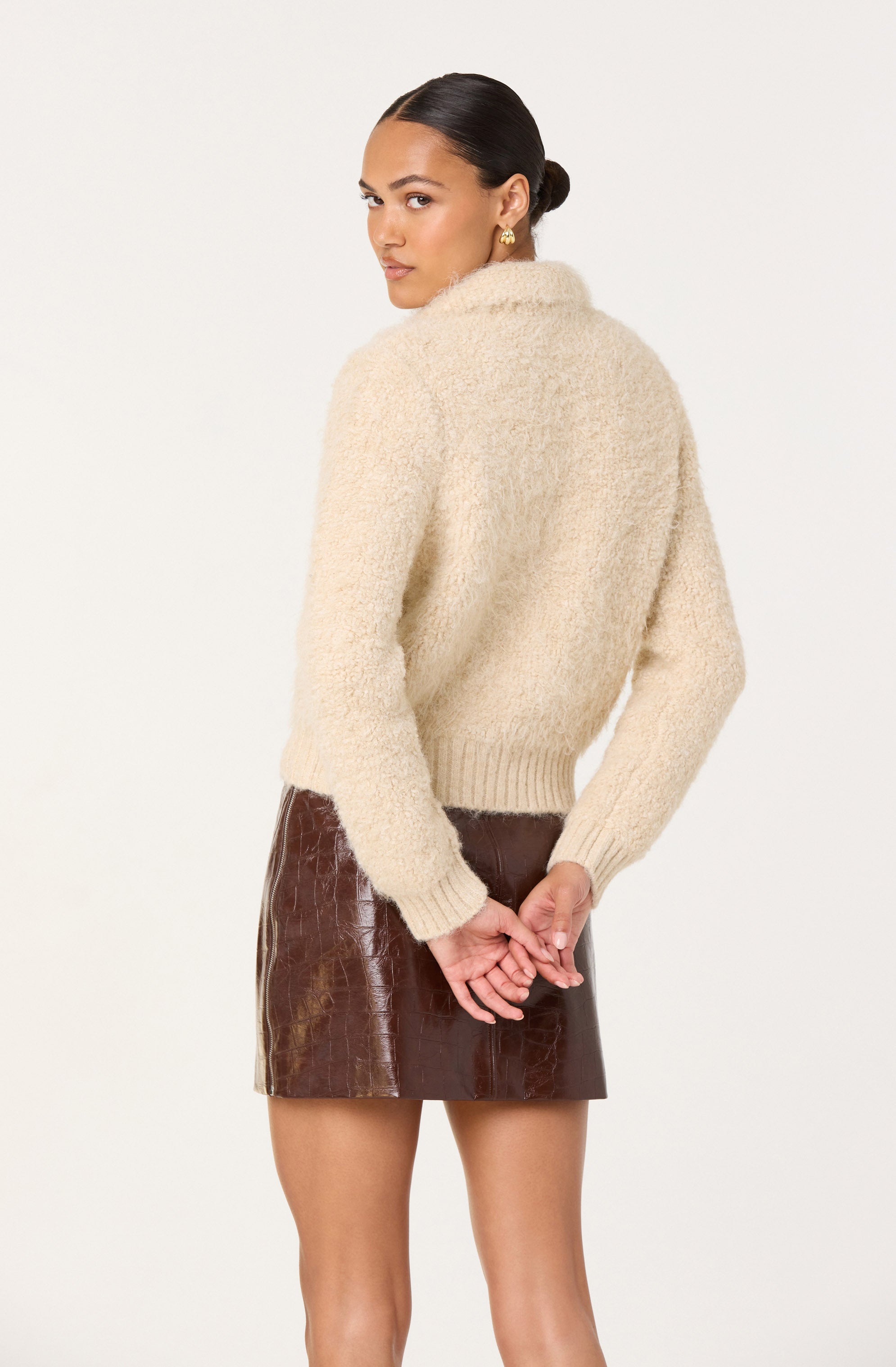 Karime Fuzzy Collared Cardigan