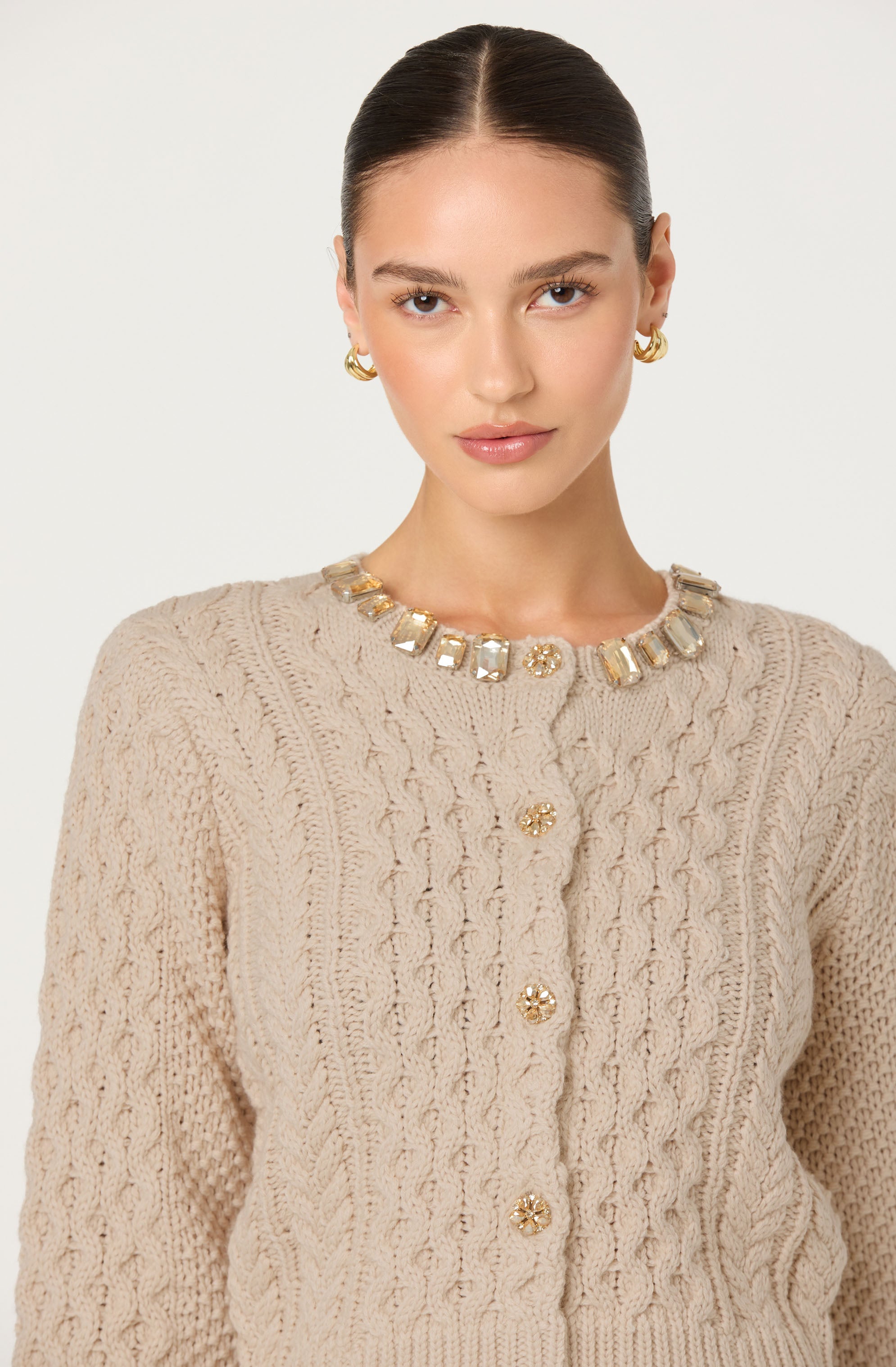 Cathryn Embellished Cable Knit Cardigan
