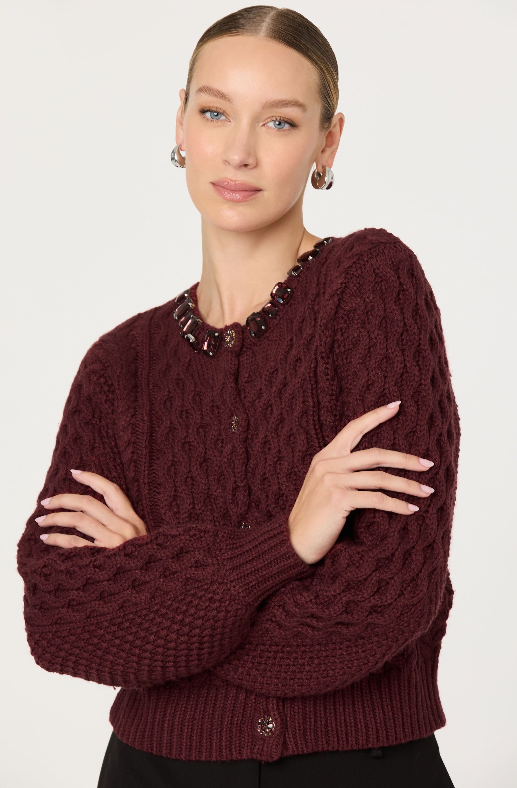 Cathryn Embellished Cable Knit Cardigan