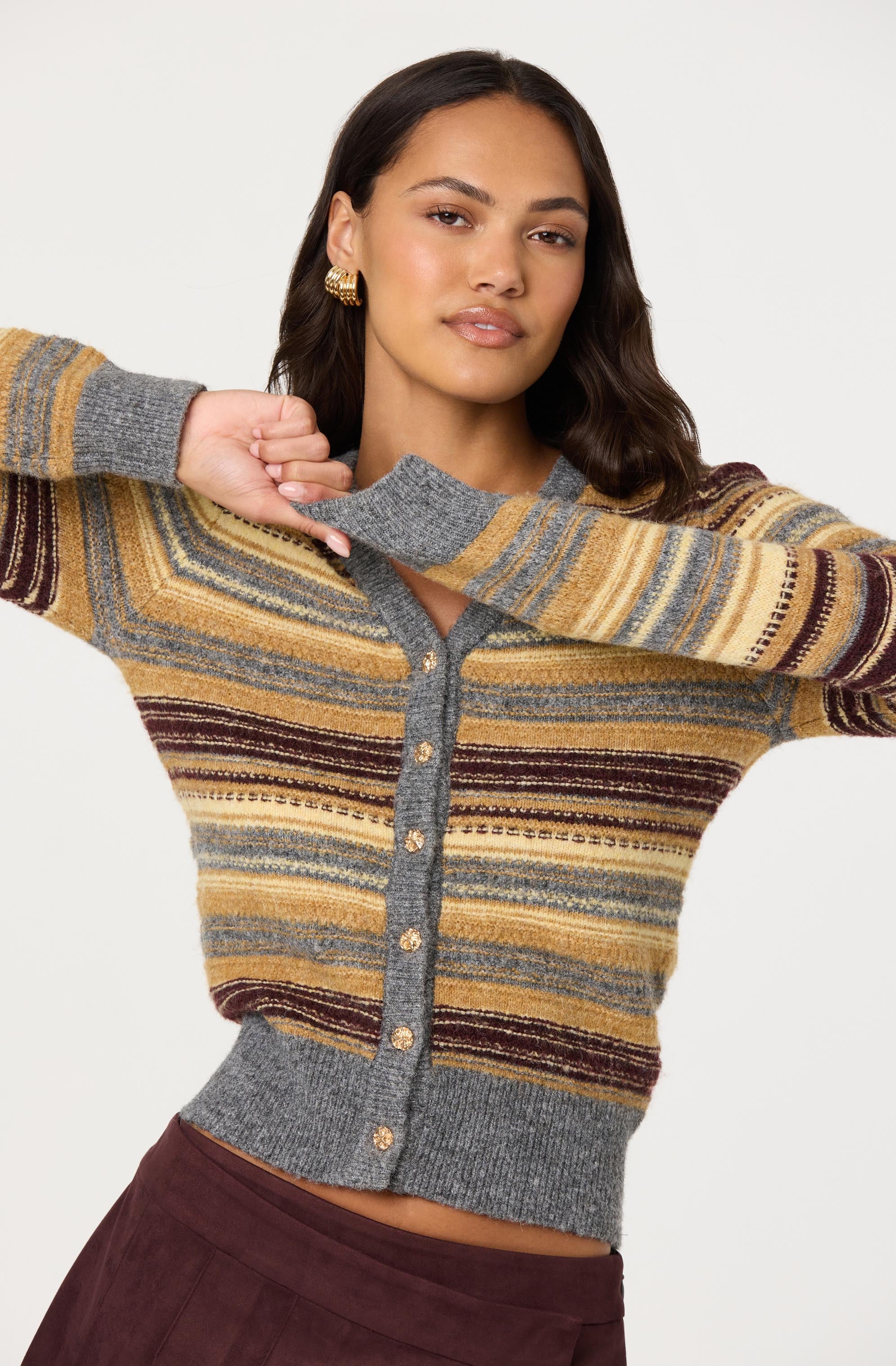 August Striped V-neck Cardigan